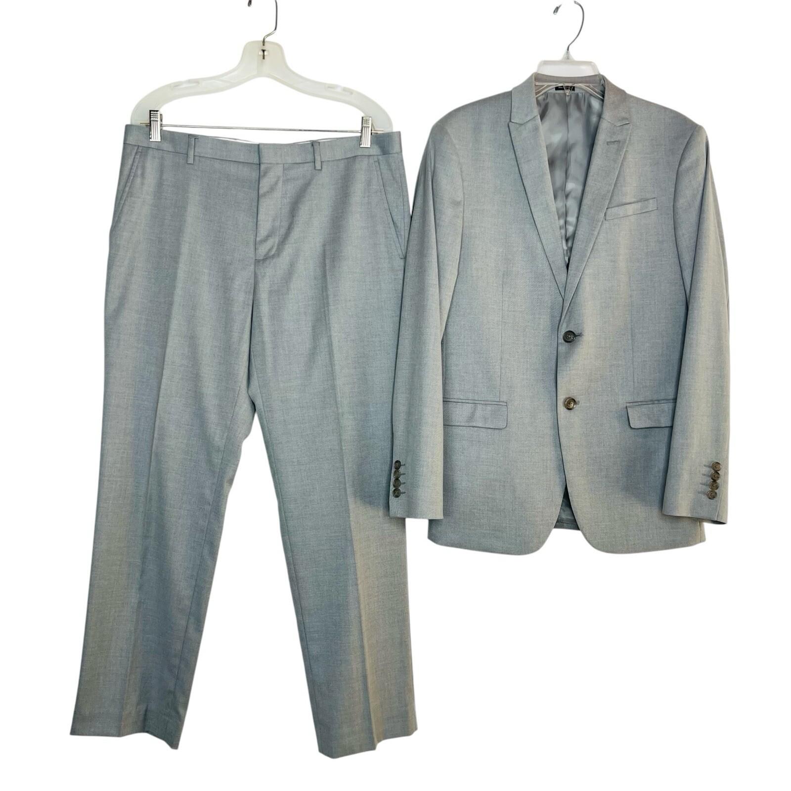 J Ferrar Men Suit 38R Pants 34x30 Slim Light Gray Peak Lapel 2 Button  2PC