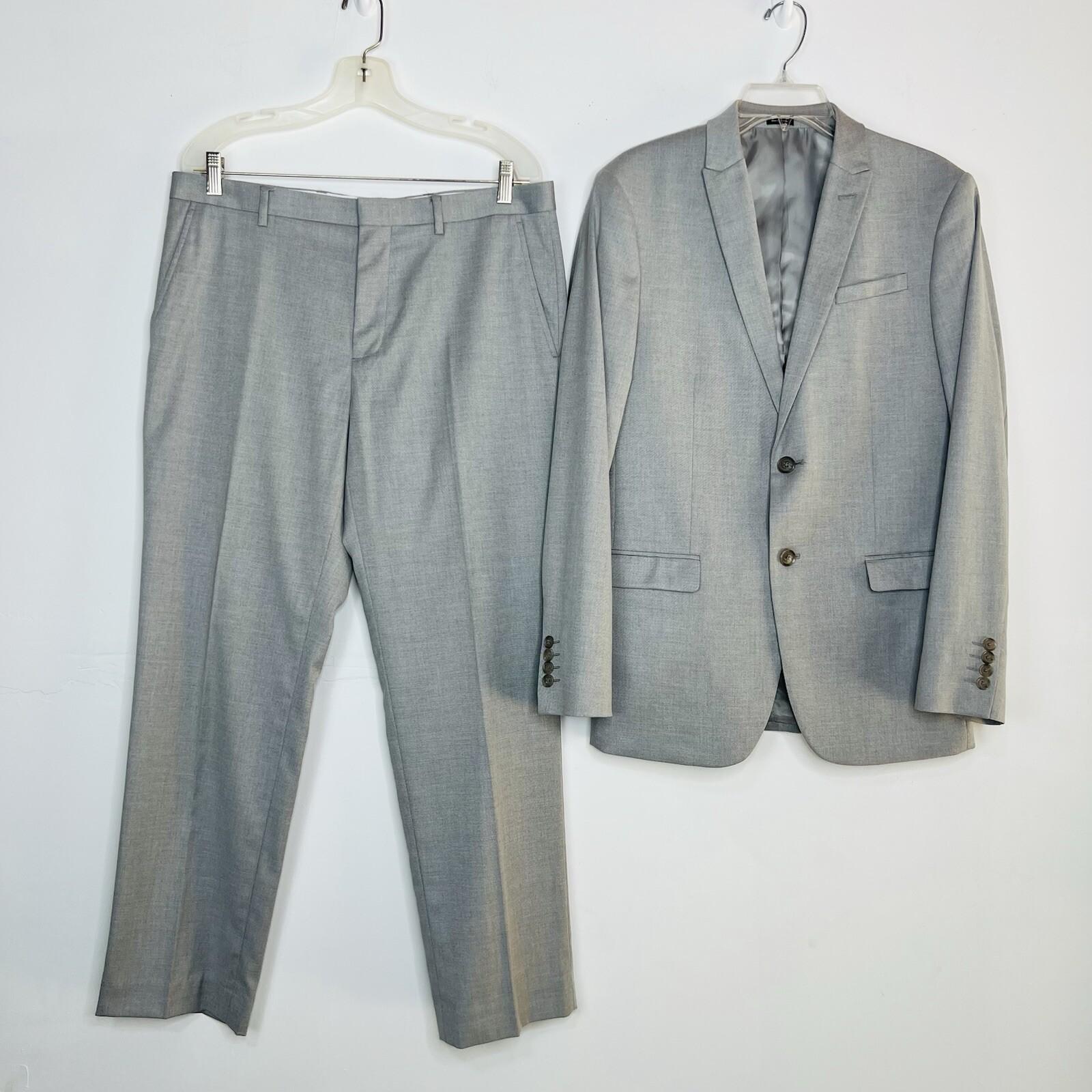J Ferrar Men Suit 38R Pants 34x30 Slim Light Gray Peak Lapel 2 Button  2PC