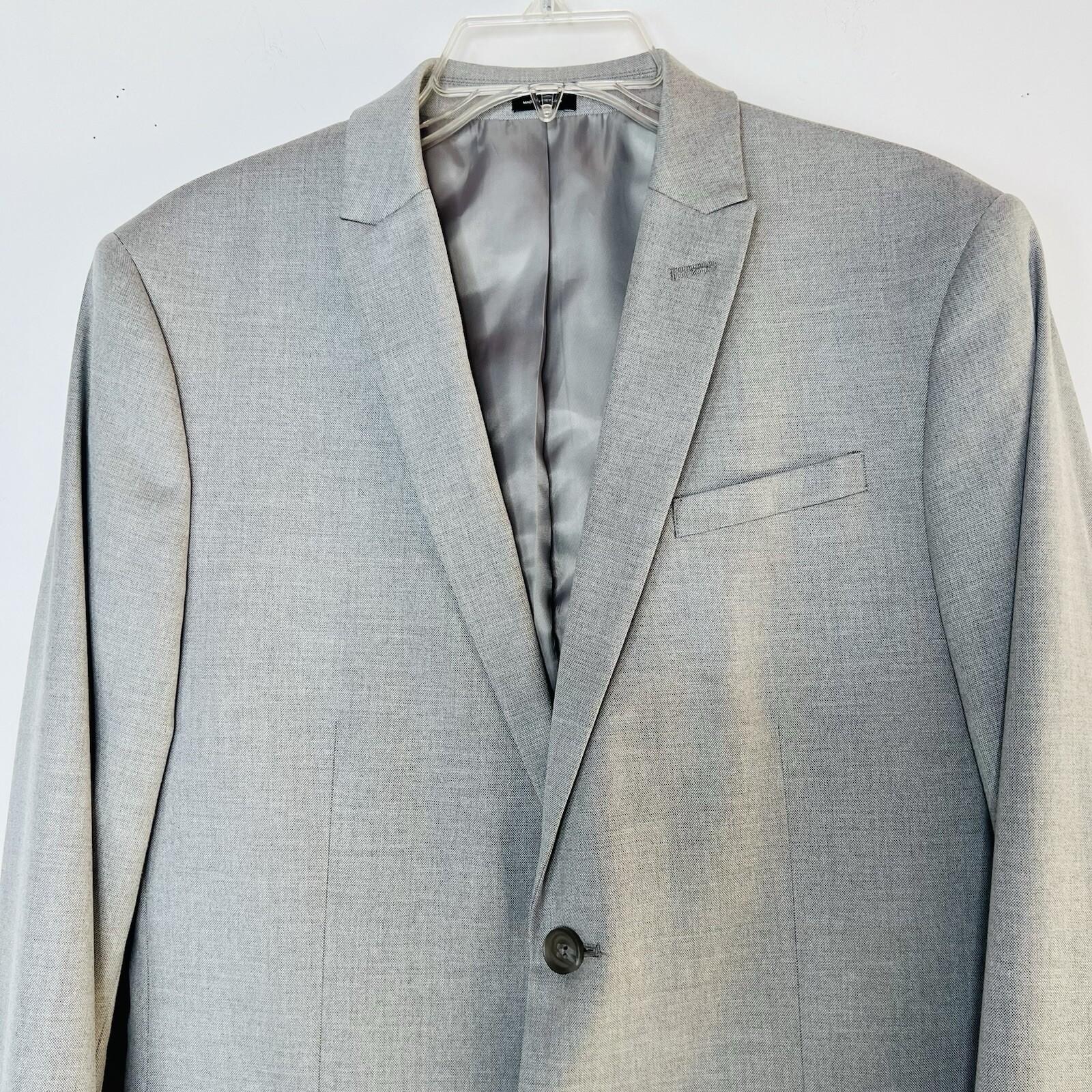 J Ferrar Men Suit 38R Pants 34x30 Slim Light Gray Peak Lapel 2 Button  2PC