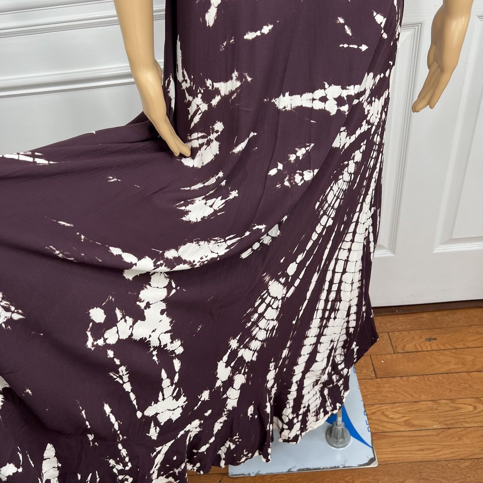 Young Fabulous & Broke Thea Rayon Dress S Raisin Starburst Wash High Low Ruffle