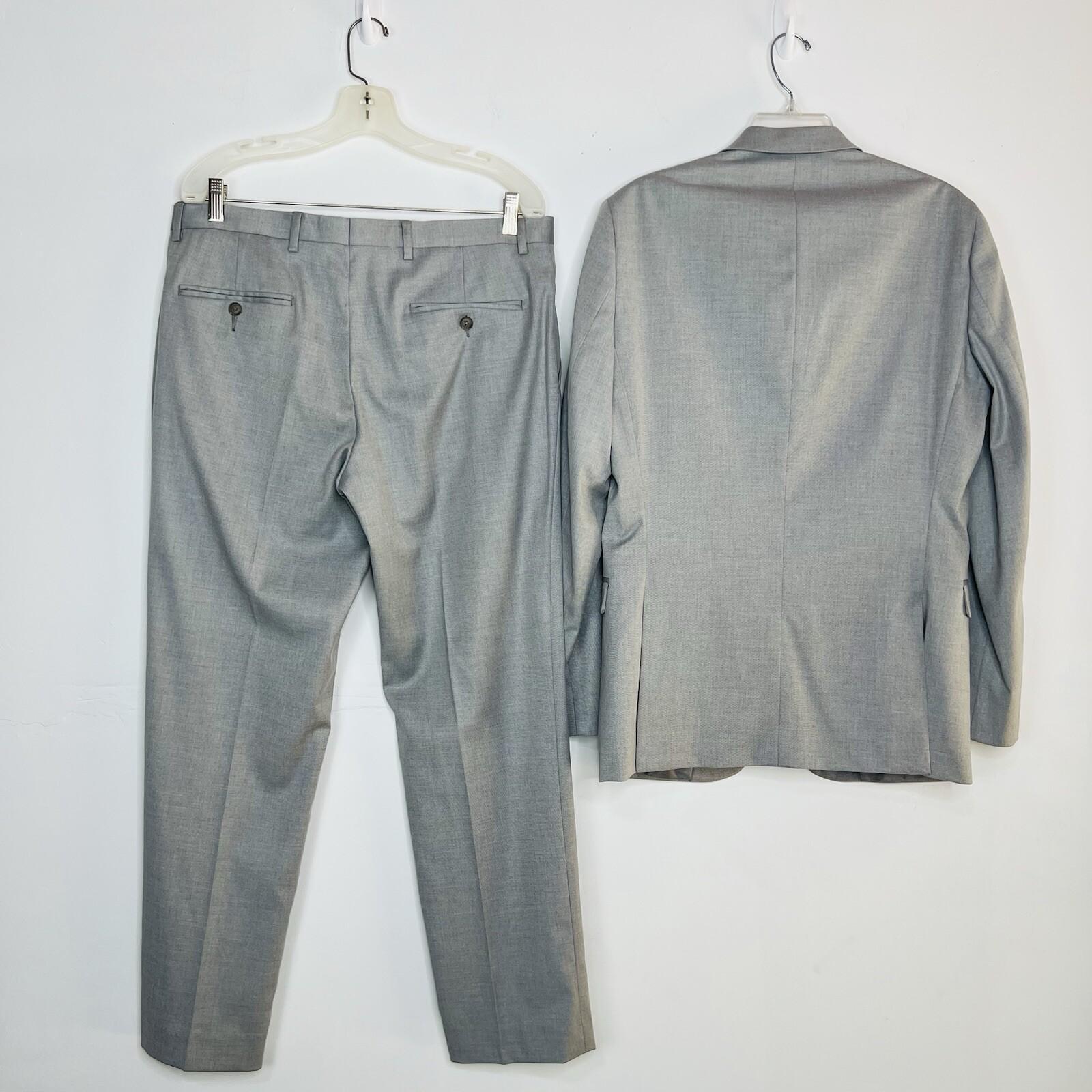 J Ferrar Men Suit 38R Pants 34x30 Slim Light Gray Peak Lapel 2 Button  2PC