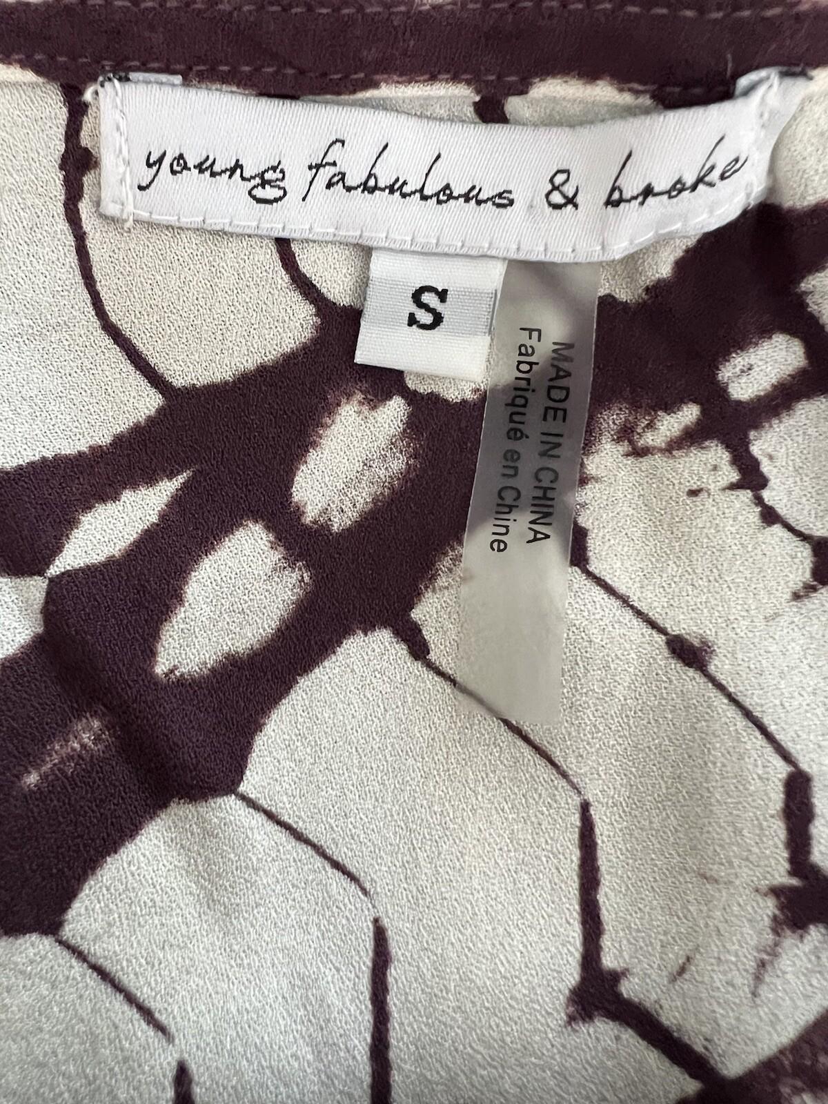 Young Fabulous & Broke Thea Rayon Dress S Raisin Starburst Wash High Low Ruffle