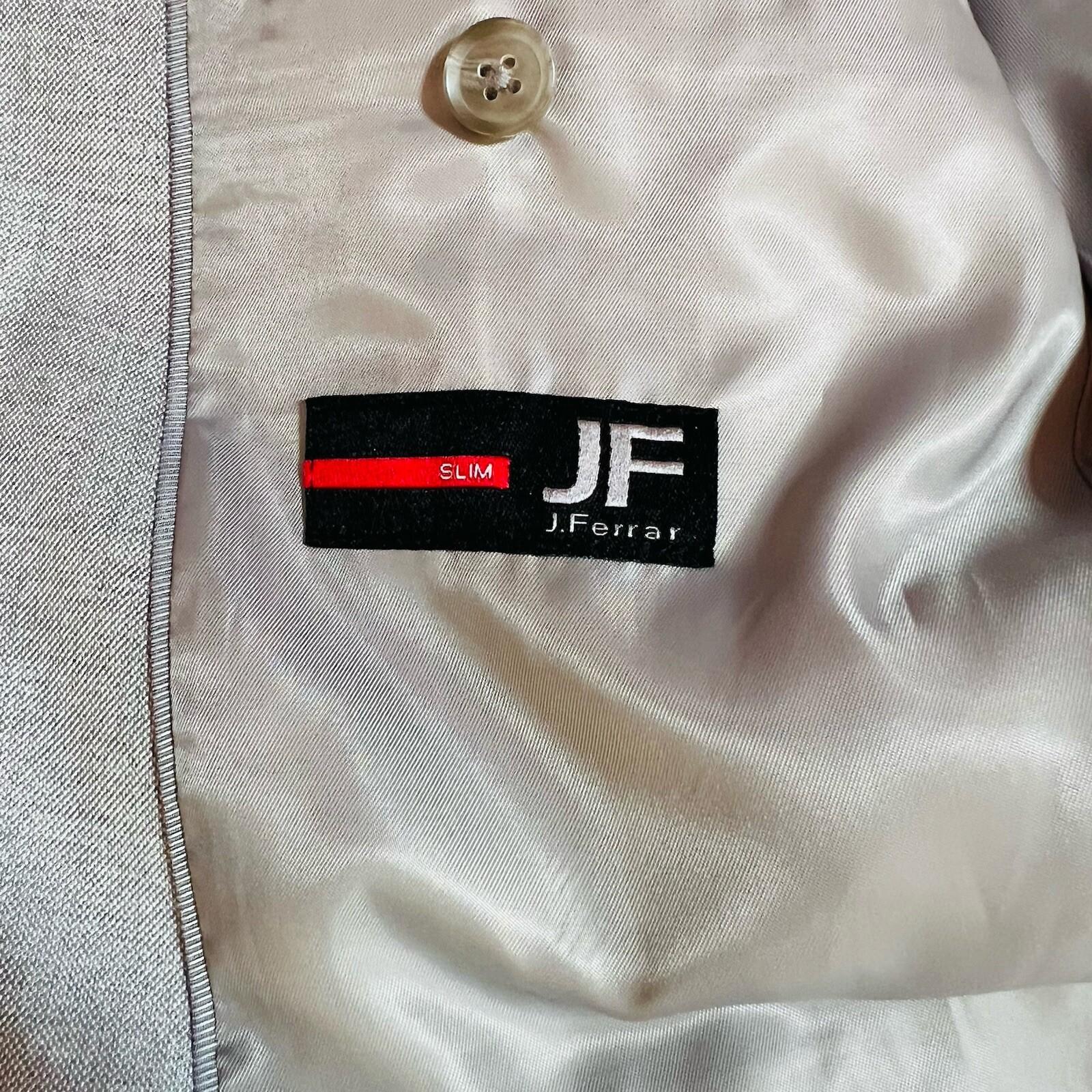 J Ferrar Men Suit 38R Pants 34x30 Slim Light Gray Peak Lapel 2 Button  2PC