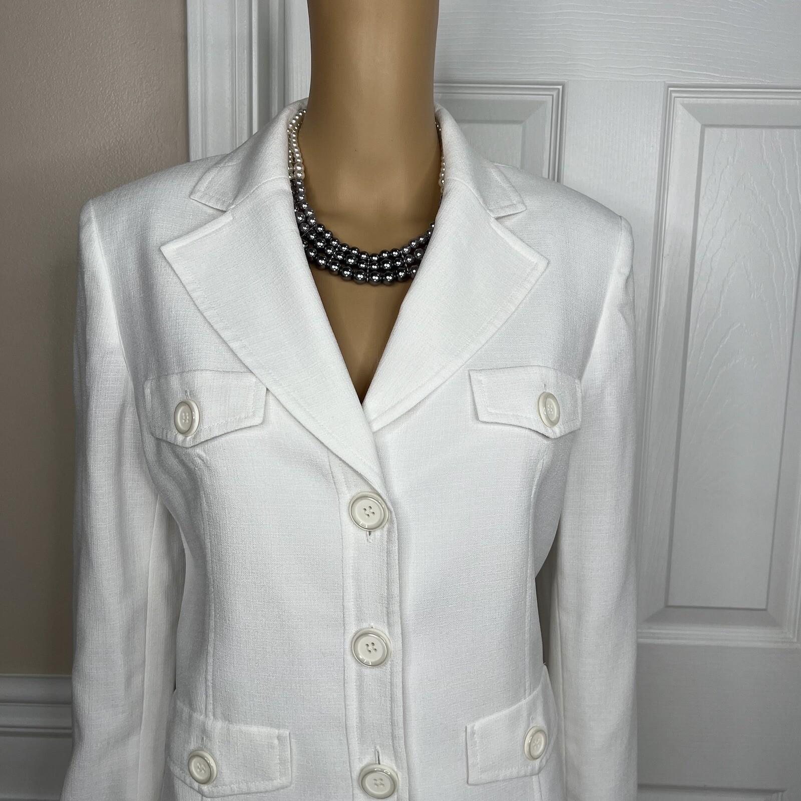 Kasper Women Polyester Skirt Suit Size 10 White Flared Notch Collar Lined 2PC