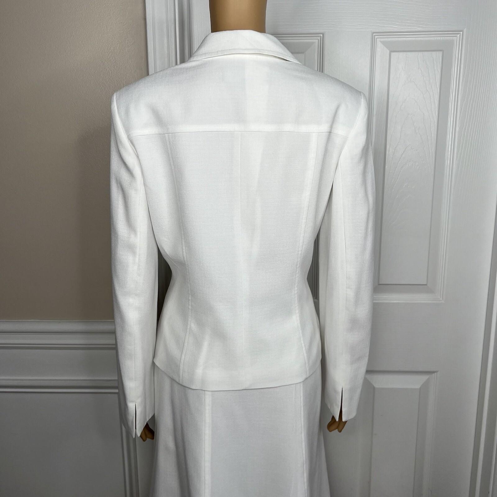 Kasper Women Polyester Skirt Suit Size 10 White Flared Notch Collar Lined 2PC