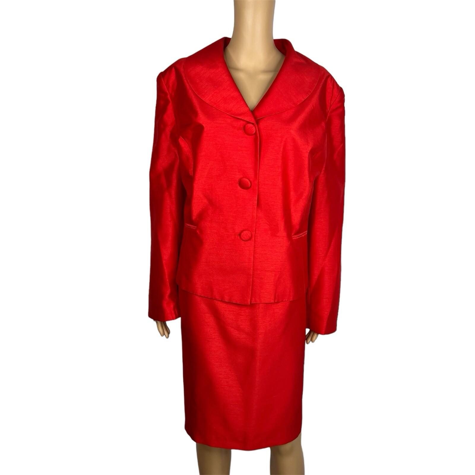 EY Signature Polyester Skirt Suit Size 20W Red Shawl Collar Cocktail 2PC New