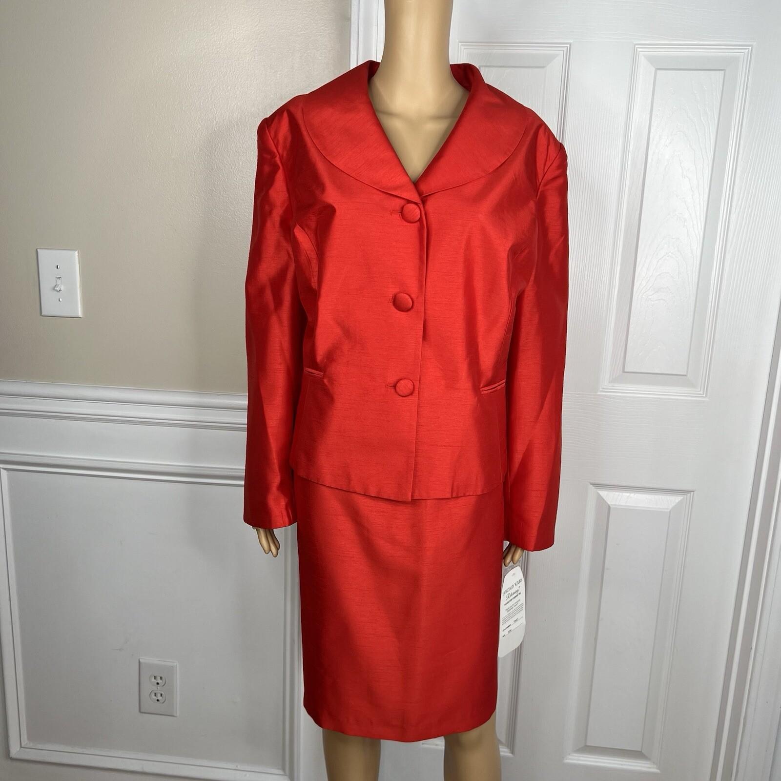 EY Signature Polyester Skirt Suit Size 20W Red Shawl Collar Cocktail 2PC New