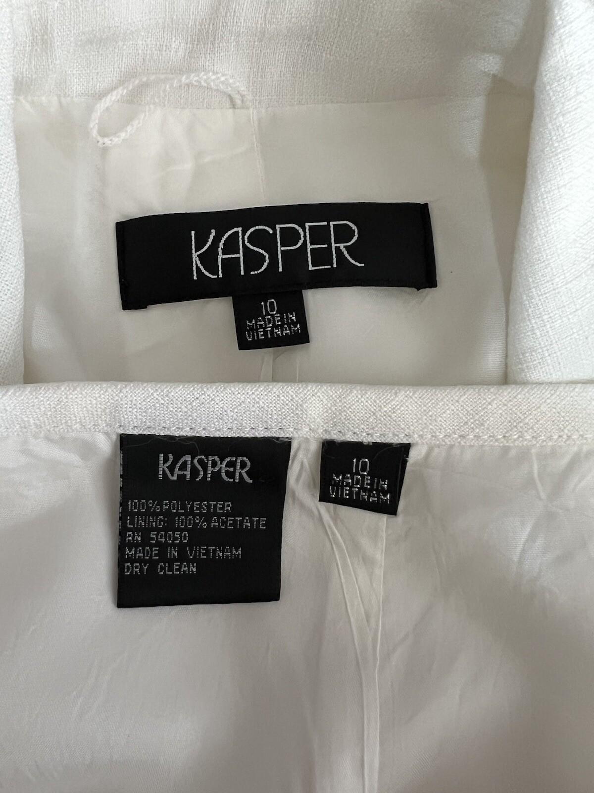 Kasper Women Polyester Skirt Suit Size 10 White Flared Notch Collar Lined 2PC