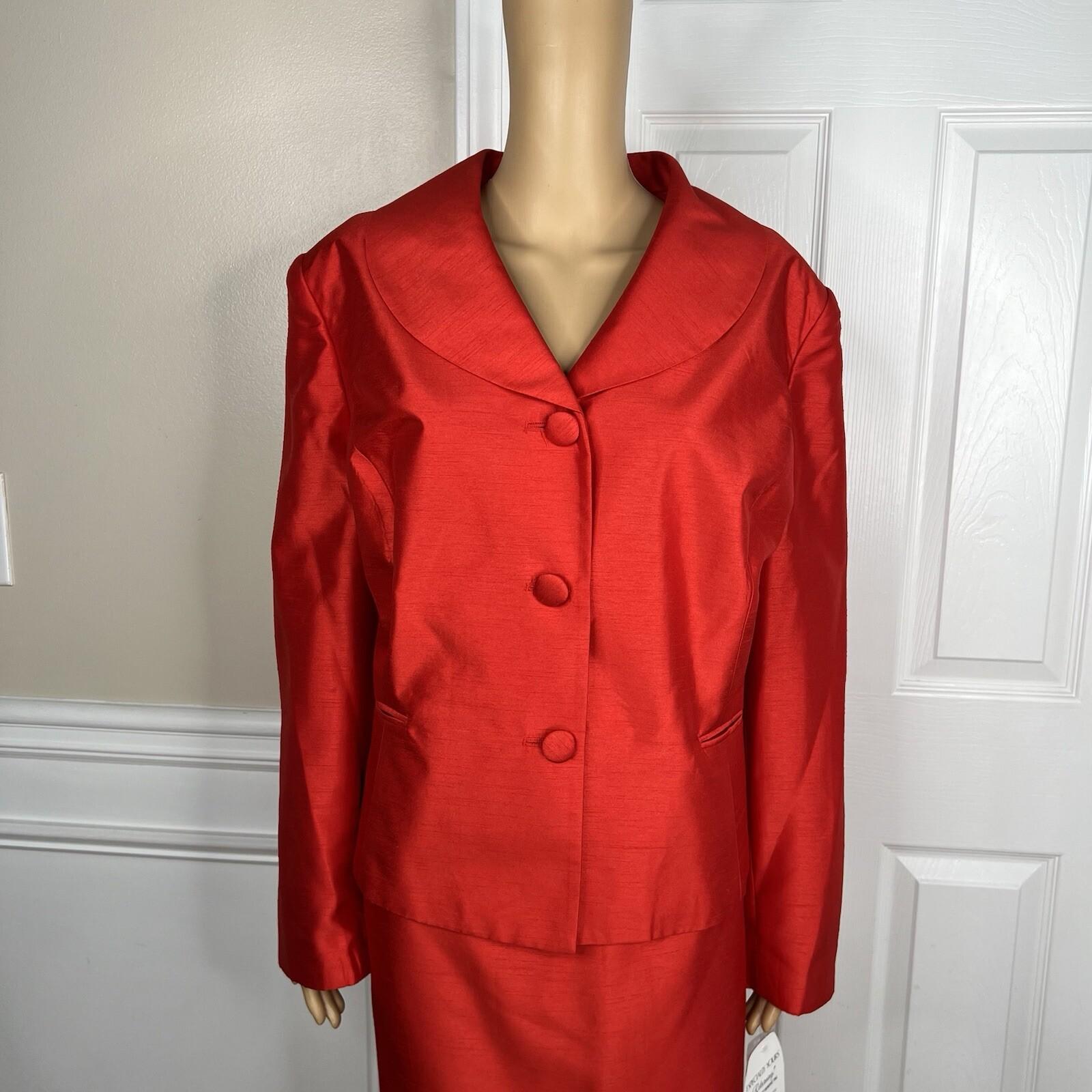 EY Signature Polyester Skirt Suit Size 20W Red Shawl Collar Cocktail 2PC New