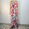 Eliza J Maxi Dress 10 Beaded Floral Print Halter Neck Ruffle Flowy Sleeveless