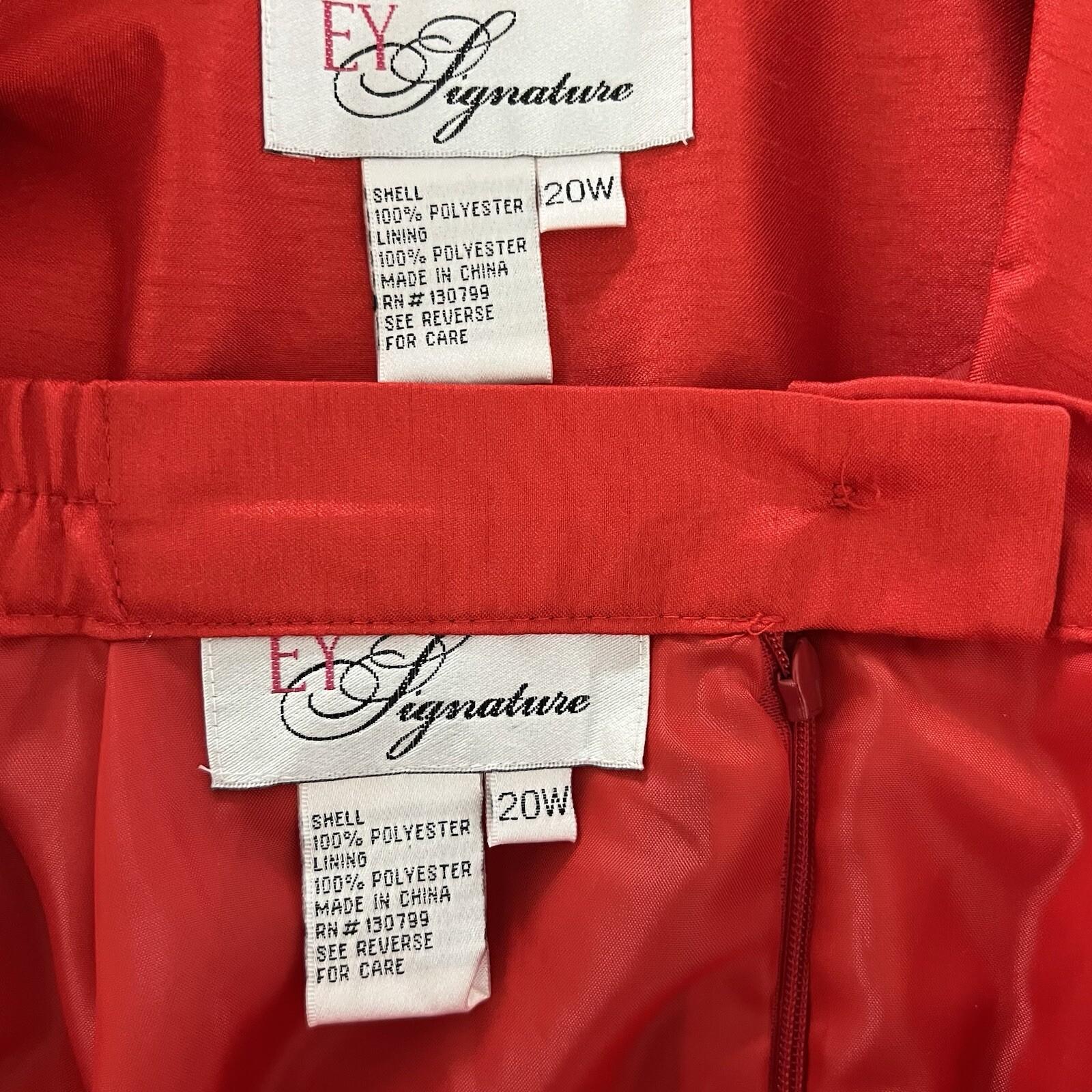 EY Signature Polyester Skirt Suit Size 20W Red Shawl Collar Cocktail 2PC New