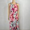 Eliza J Maxi Dress 10 Beaded Floral Print Halter Neck Ruffle Flowy Sleeveless