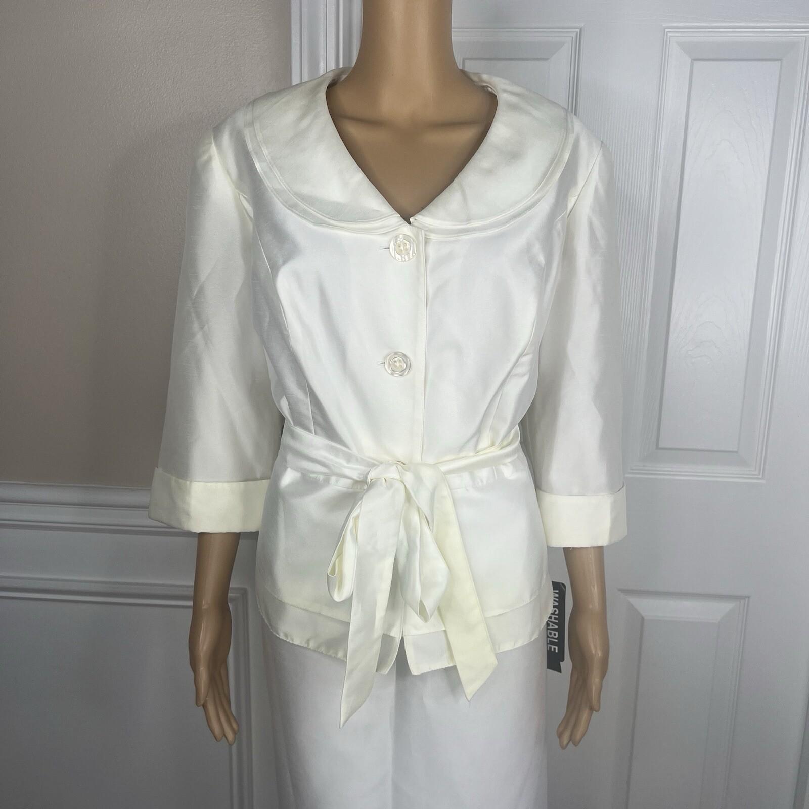 Dana Kay Polyester Skirt Suit Size 16W Off White Tiered Belted Cocktail 2PC New