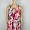 Eliza J Maxi Dress 10 Beaded Floral Print Halter Neck Ruffle Flowy Sleeveless