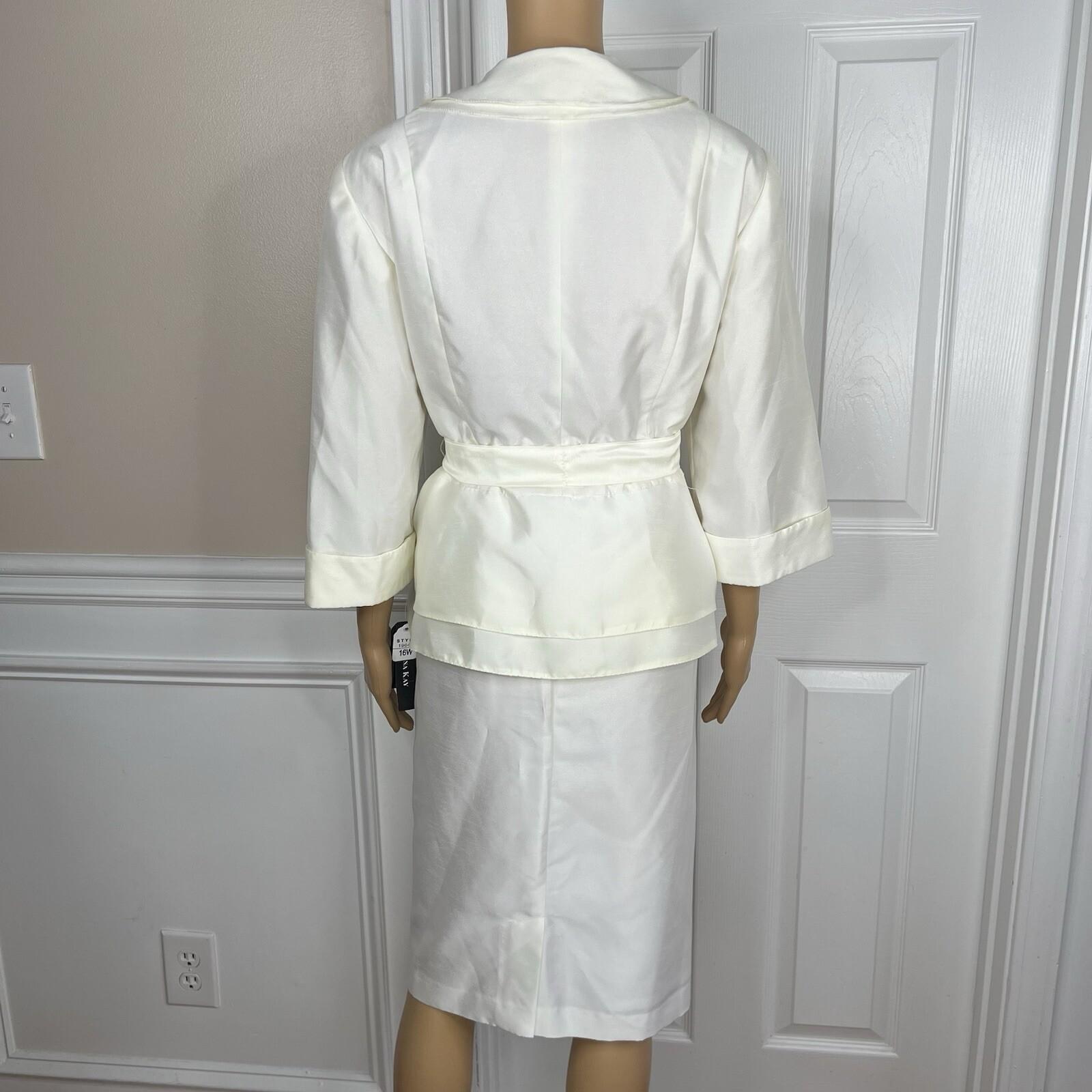 Dana Kay Polyester Skirt Suit Size 16W Off White Tiered Belted Cocktail 2PC New