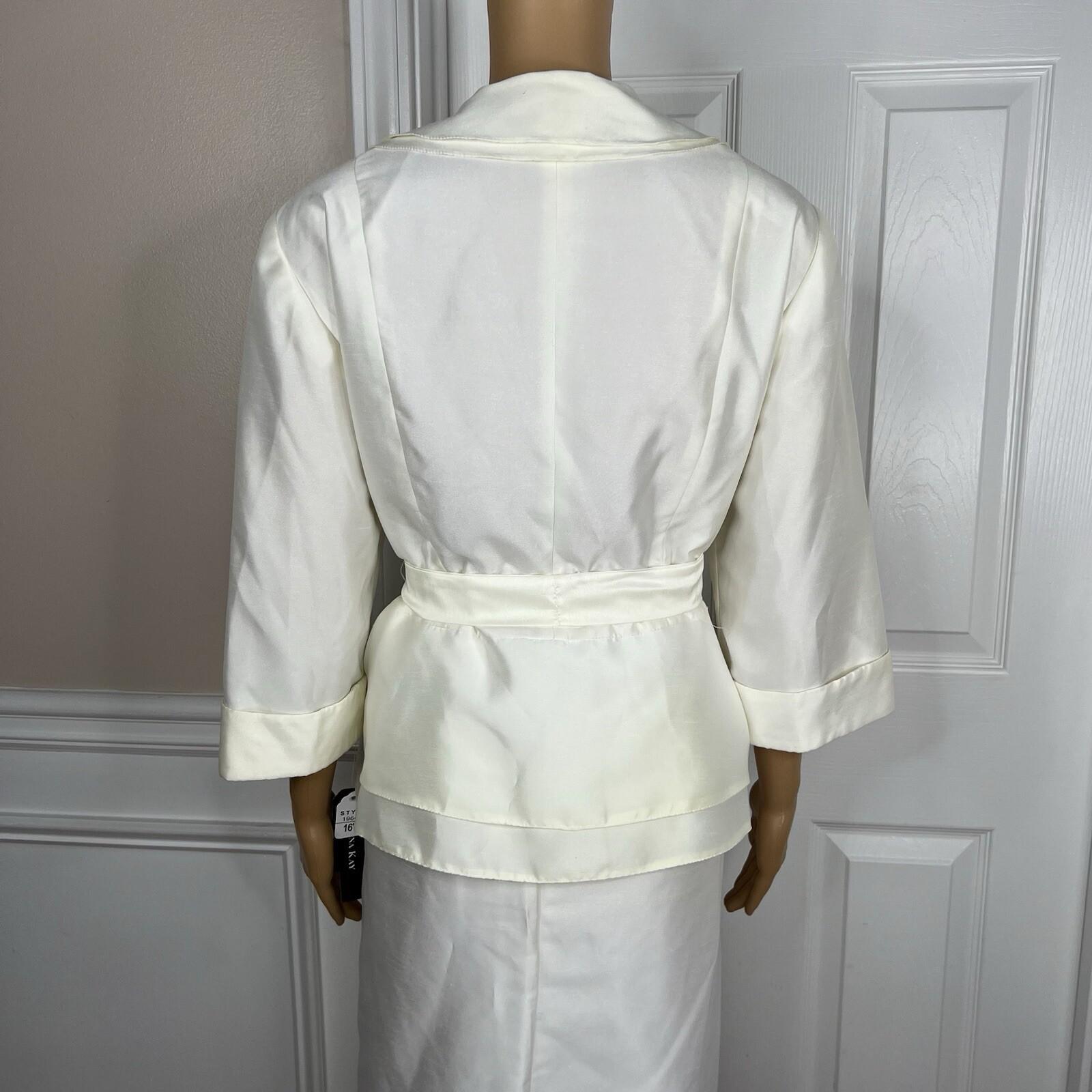 Dana Kay Polyester Skirt Suit Size 16W Off White Tiered Belted Cocktail 2PC New