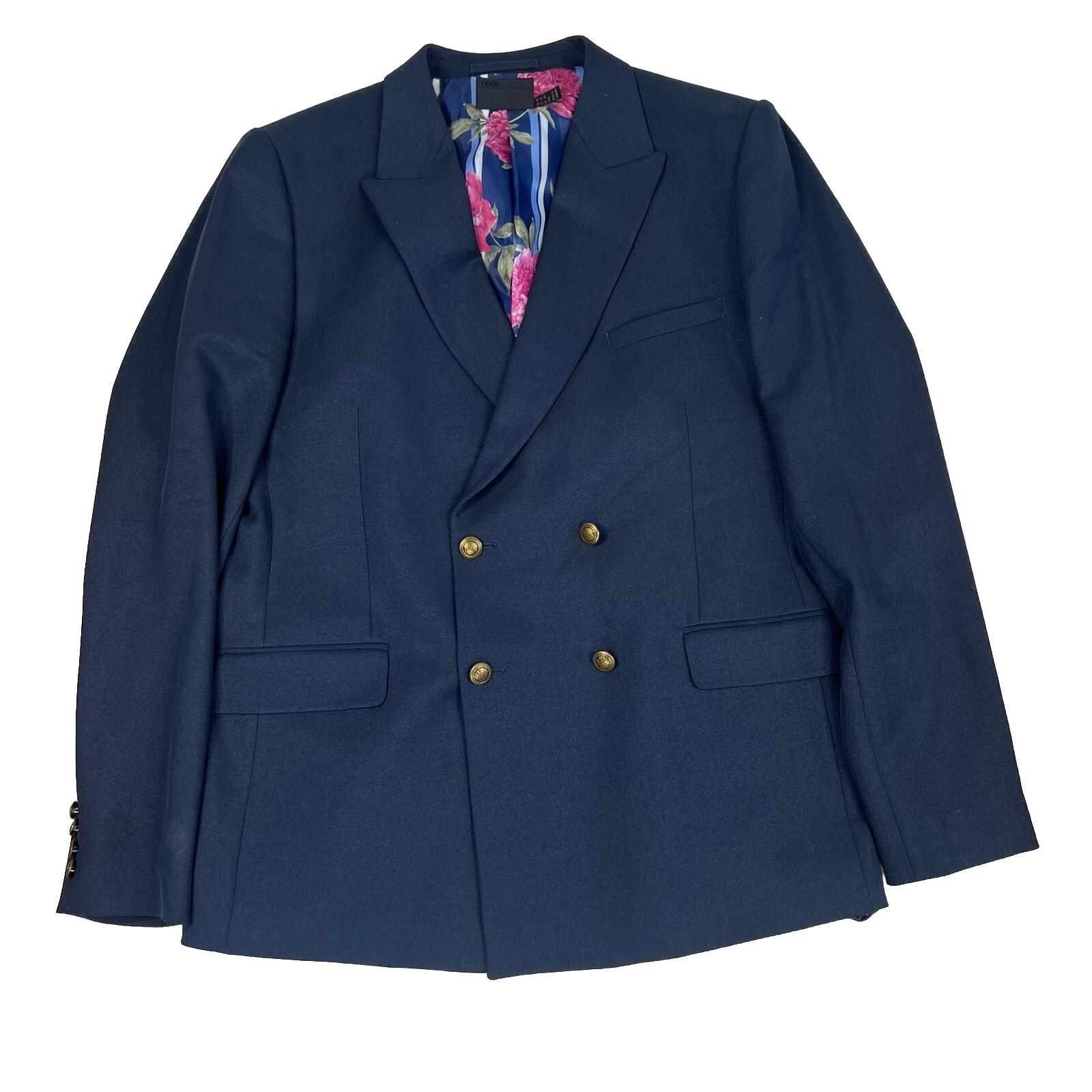10-2854.jpg ASOS Men Polyester Viscose Stretch Blazer 46 Double Breasted Midnight Blue New
