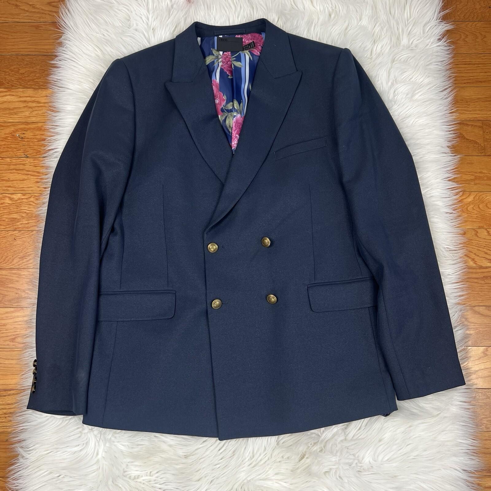 10-2856.jpg ASOS Men Polyester Viscose Stretch Blazer 46 Double Breasted Midnight Blue New