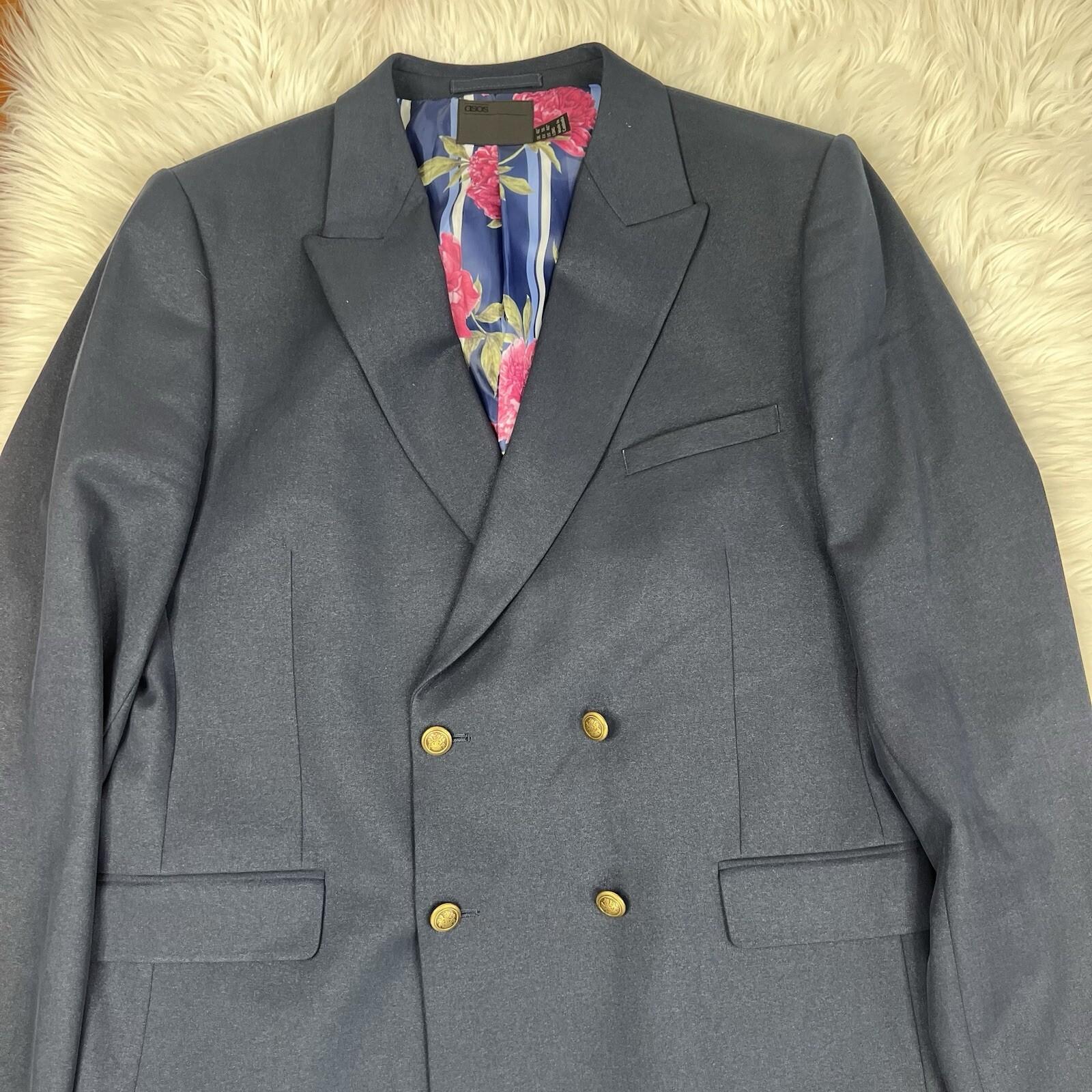 10-2857.jpg ASOS Men Polyester Viscose Stretch Blazer 46 Double Breasted Midnight Blue New