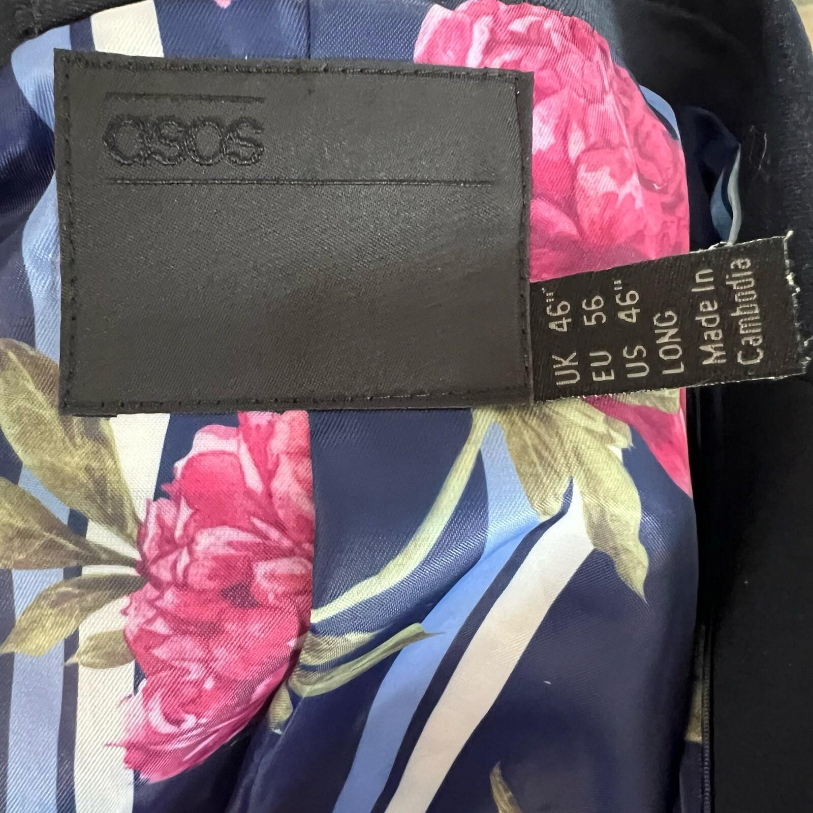 10-2870.jpg ASOS Men Polyester Viscose Stretch Blazer 46 Double Breasted Midnight Blue New