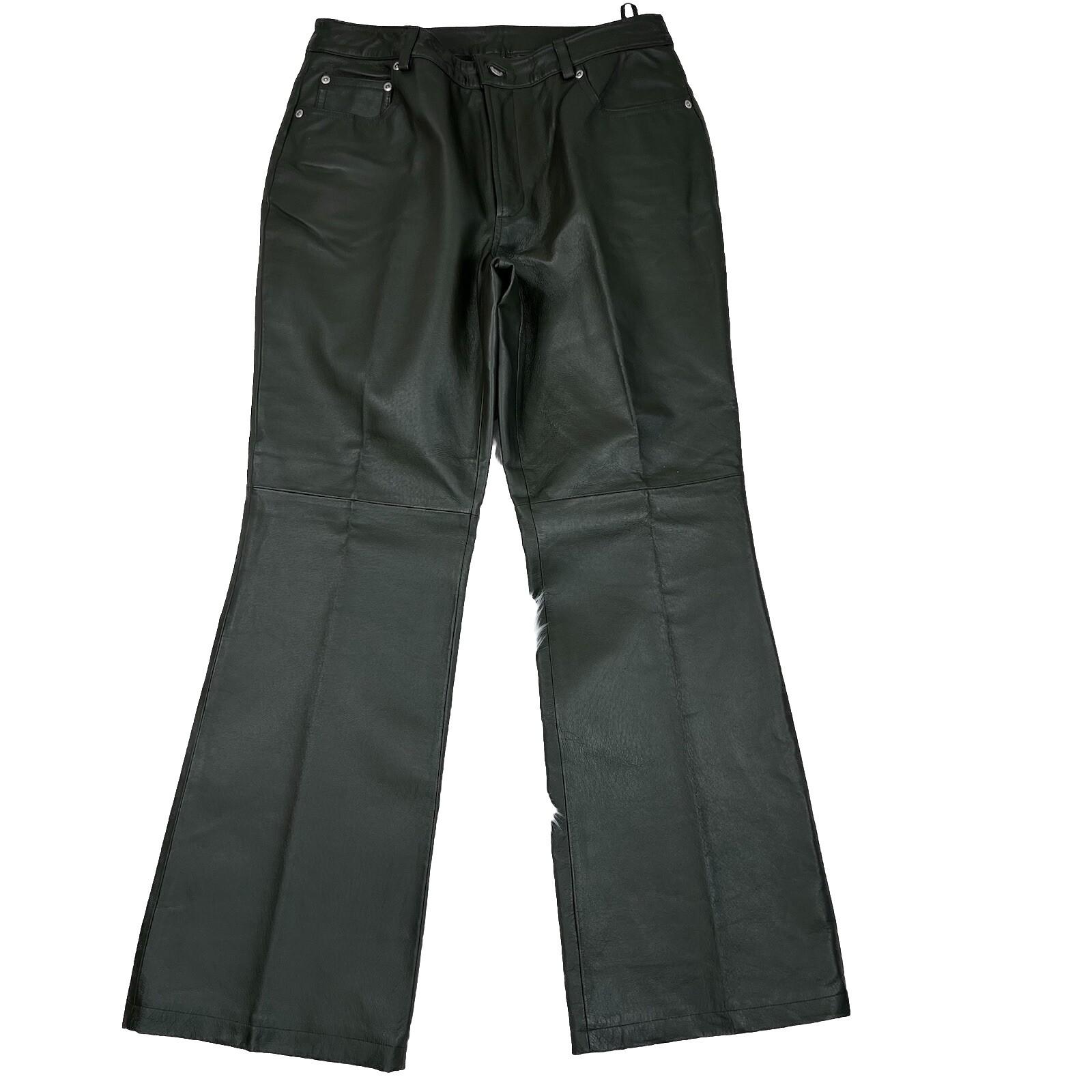 10-2874.jpg Newport News Jeanology Women Leather Pant Size 12 Green Lined Straight