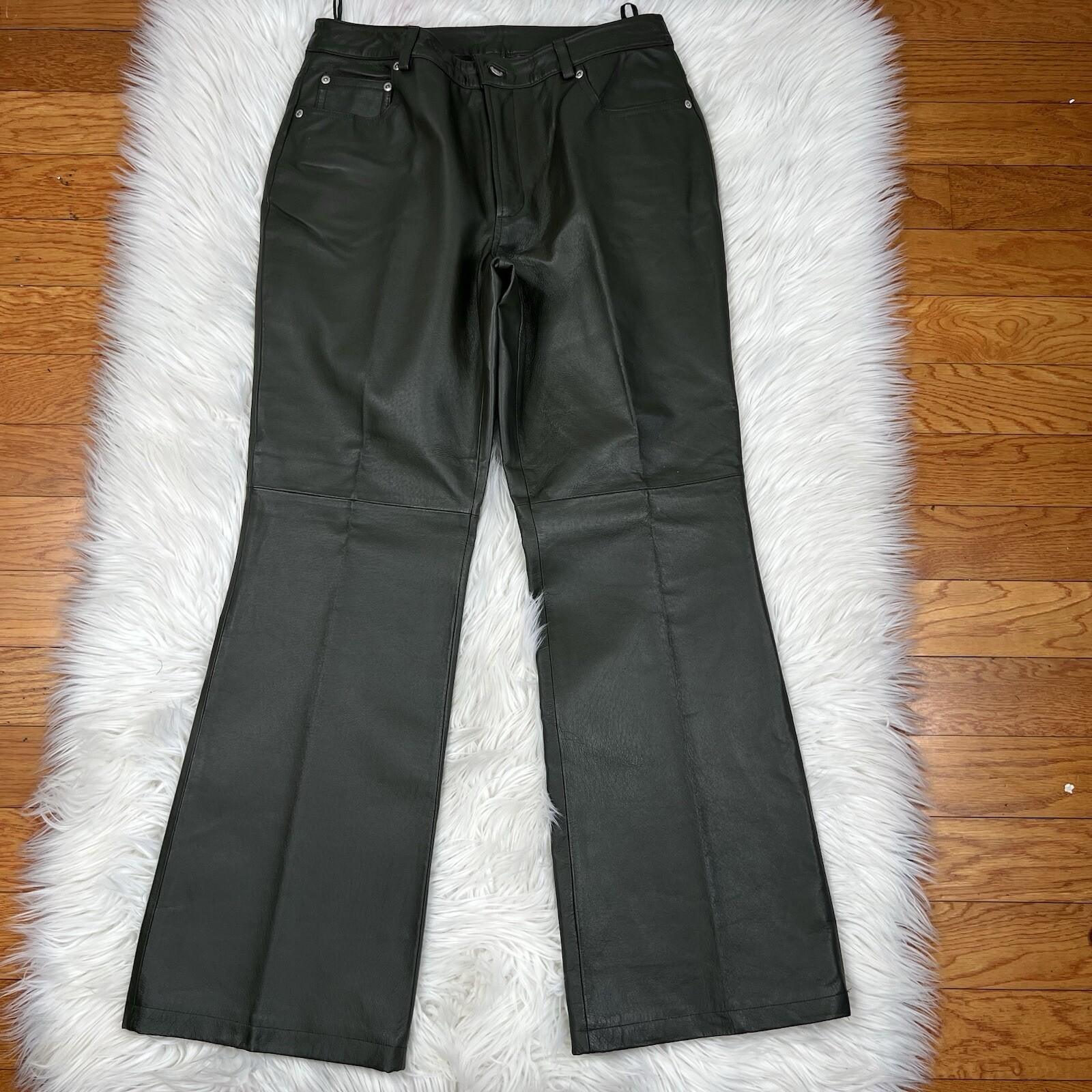 10-2876.jpg Newport News Jeanology Women Leather Pant Size 12 Green Lined Straight