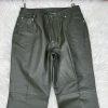 10-2878.jpg Newport News Jeanology Women Leather Pant Size 12 Green Lined Straight