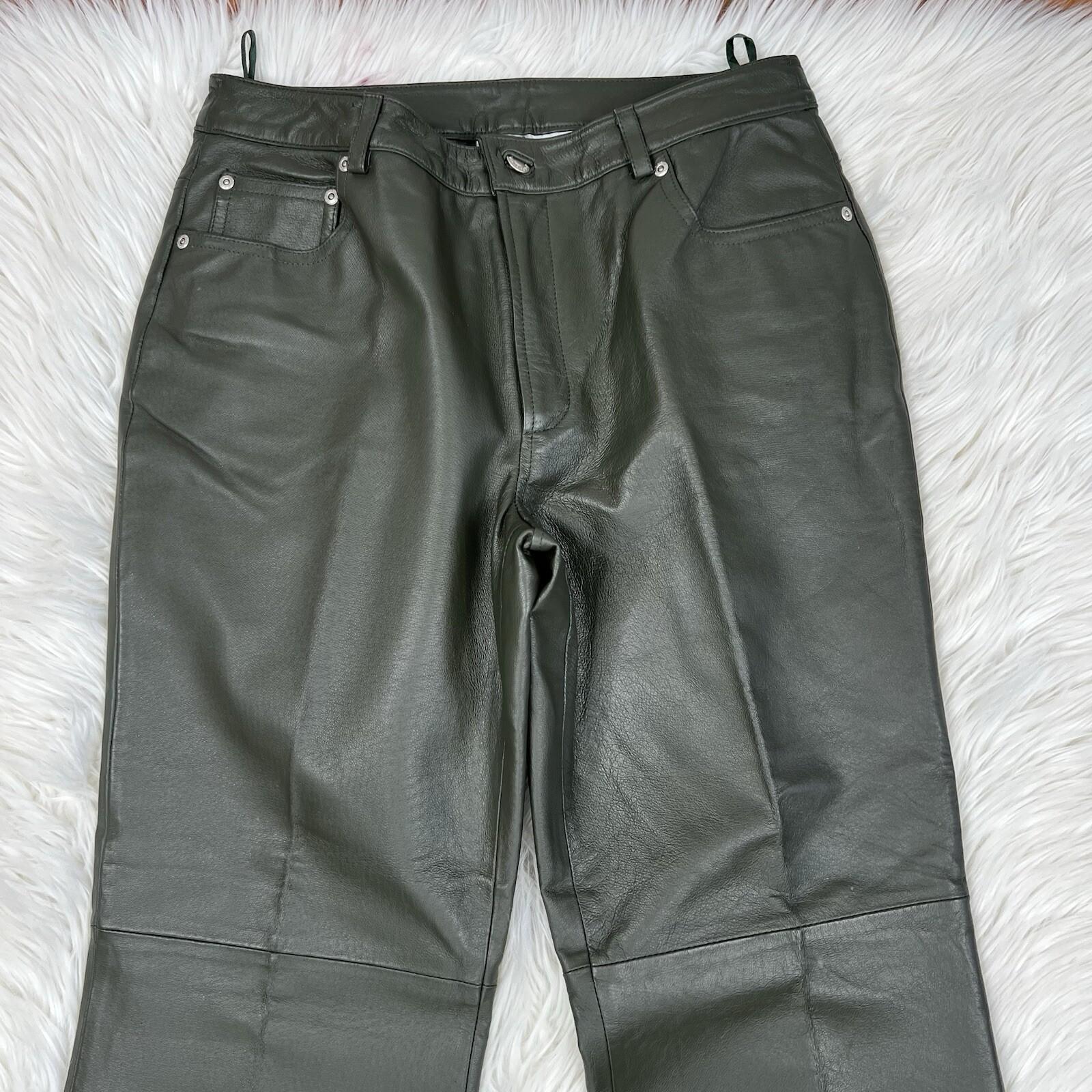 10-2878.jpg Newport News Jeanology Women Leather Pant Size 12 Green Lined Straight