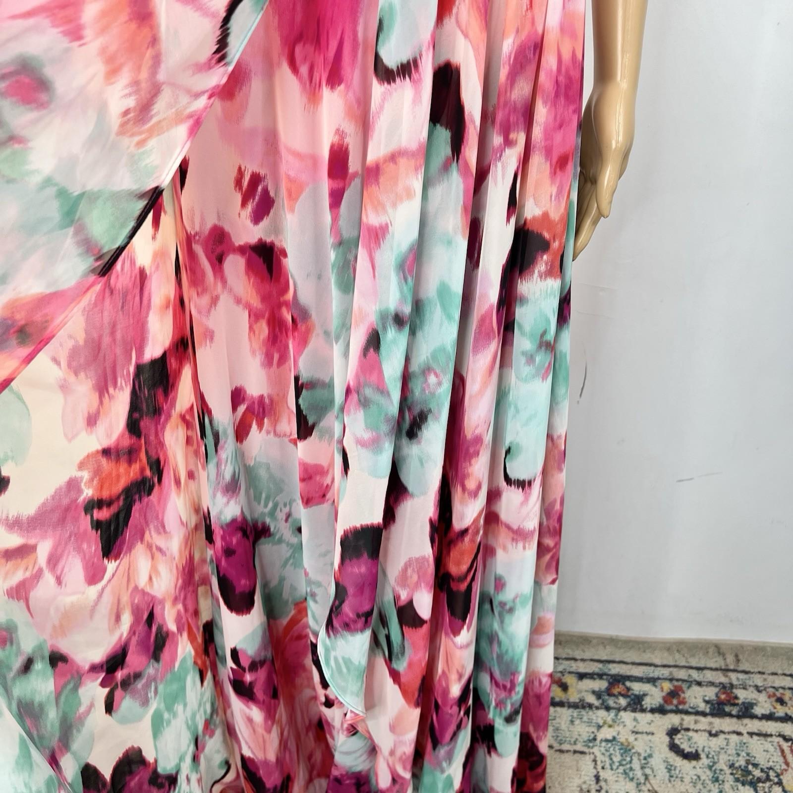 Eliza J Maxi Dress 10 Beaded Floral Print Halter Neck Ruffle Flowy Sleeveless