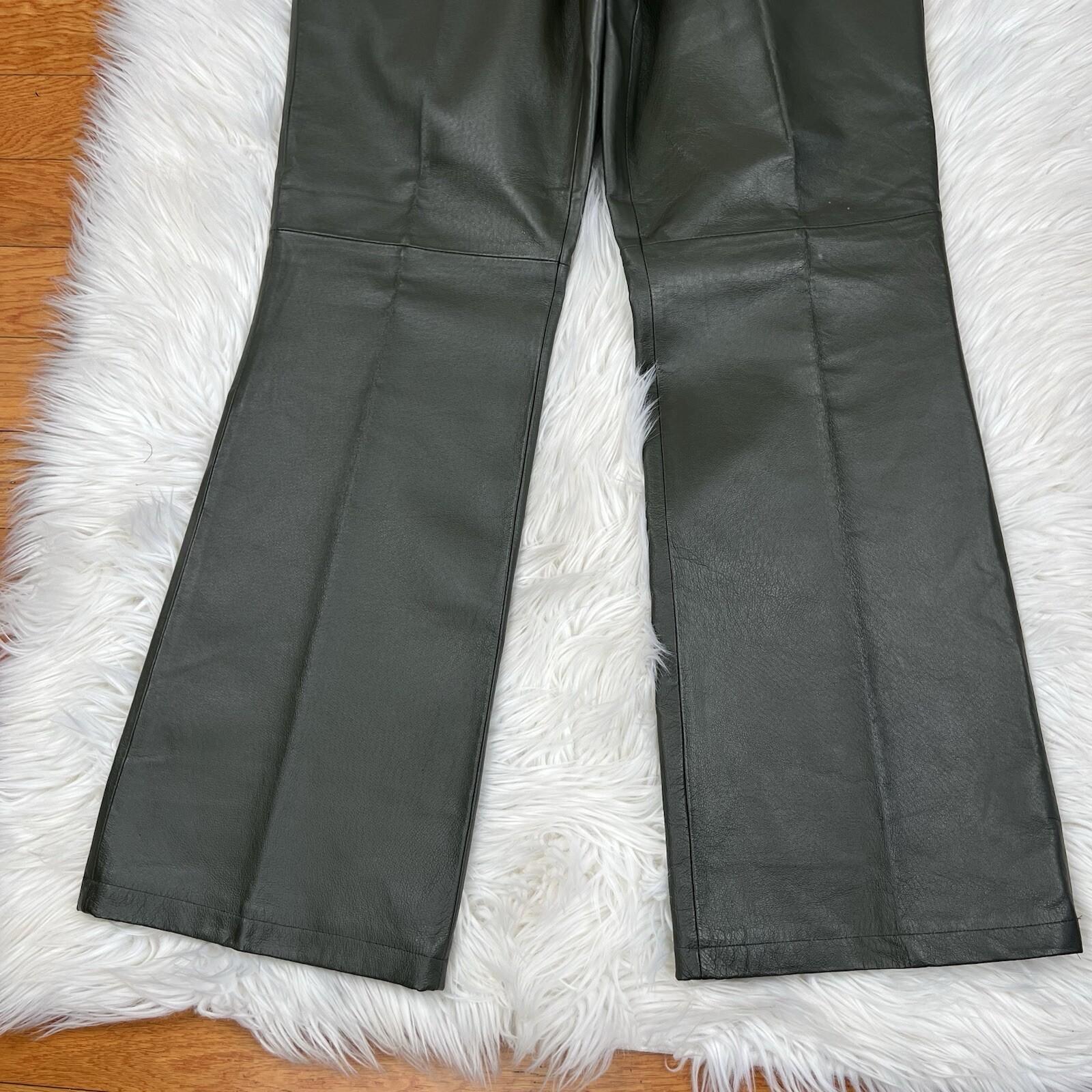 10-2880.jpg Newport News Jeanology Women Leather Pant Size 12 Green Lined Straight