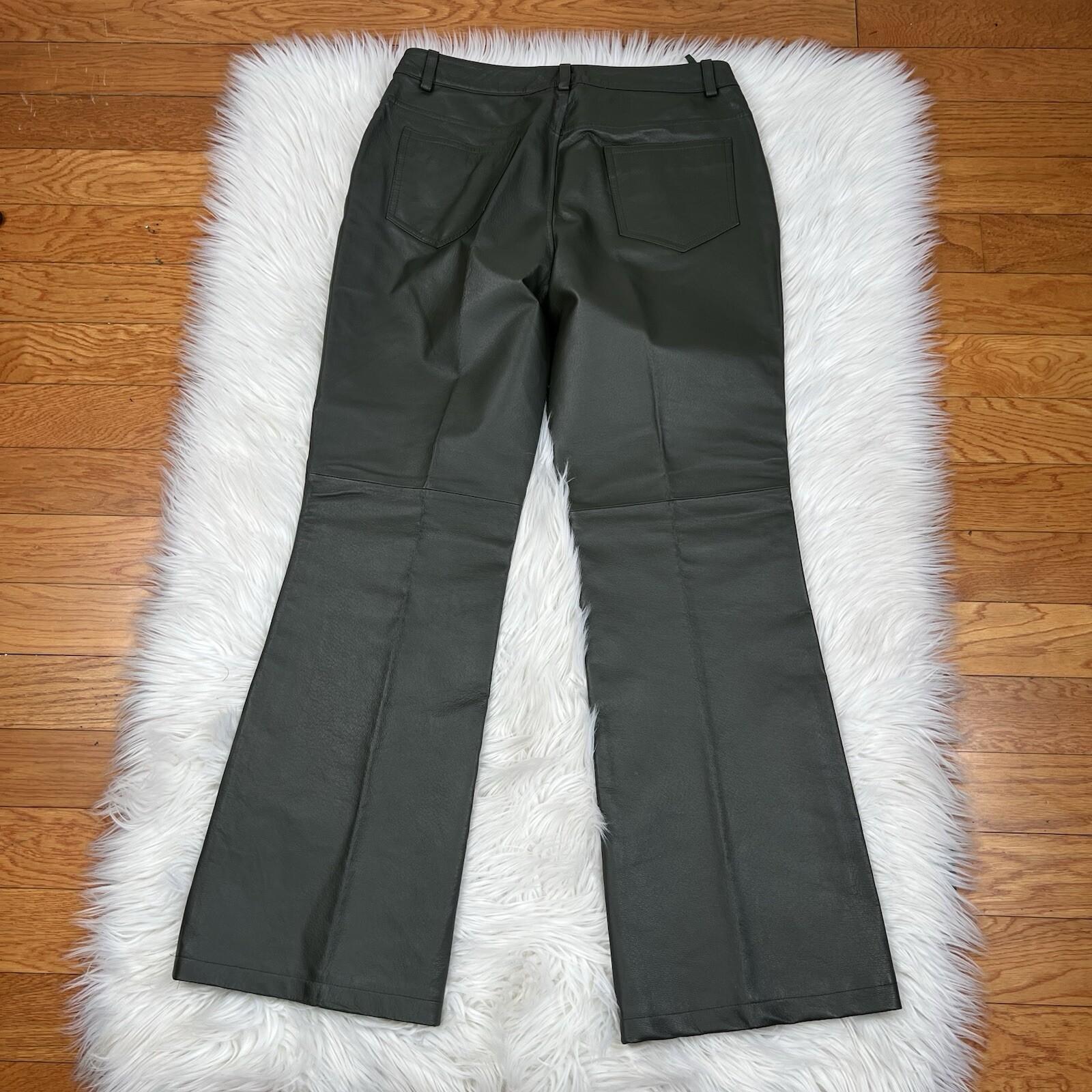 10-2881.jpg Newport News Jeanology Women Leather Pant Size 12 Green Lined Straight