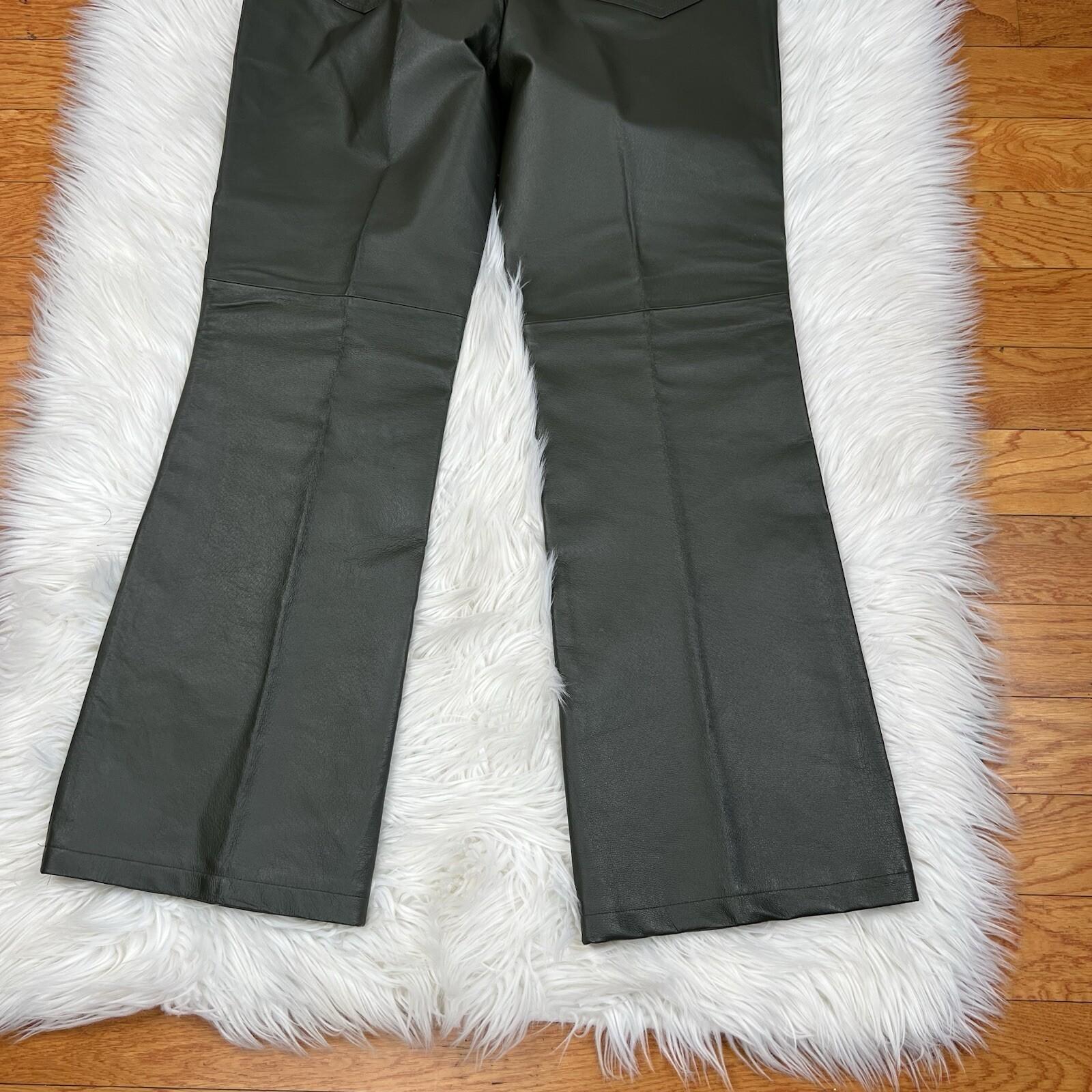 10-2882.jpg Newport News Jeanology Women Leather Pant Size 12 Green Lined Straight