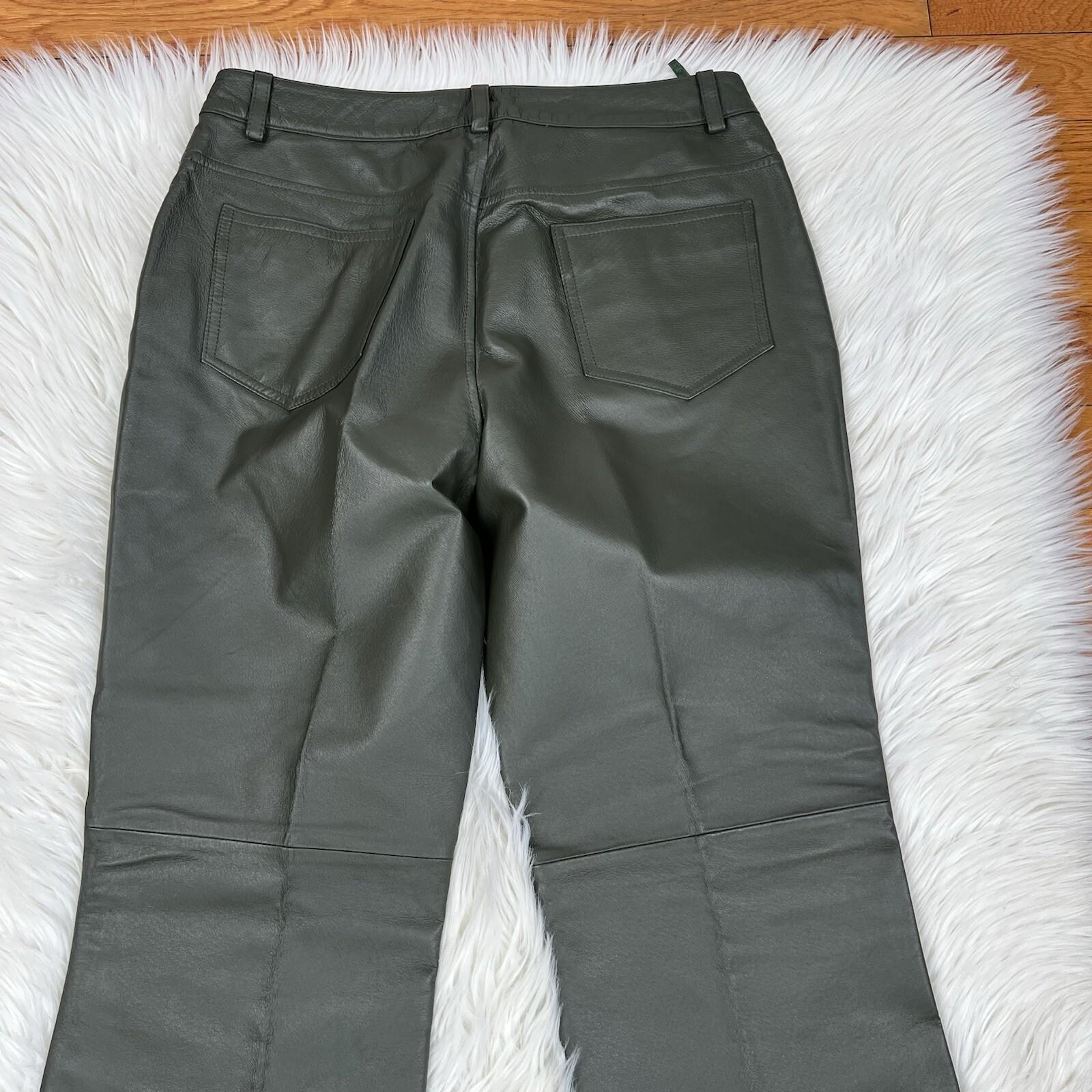 10-2883.jpg Newport News Jeanology Women Leather Pant Size 12 Green Lined Straight