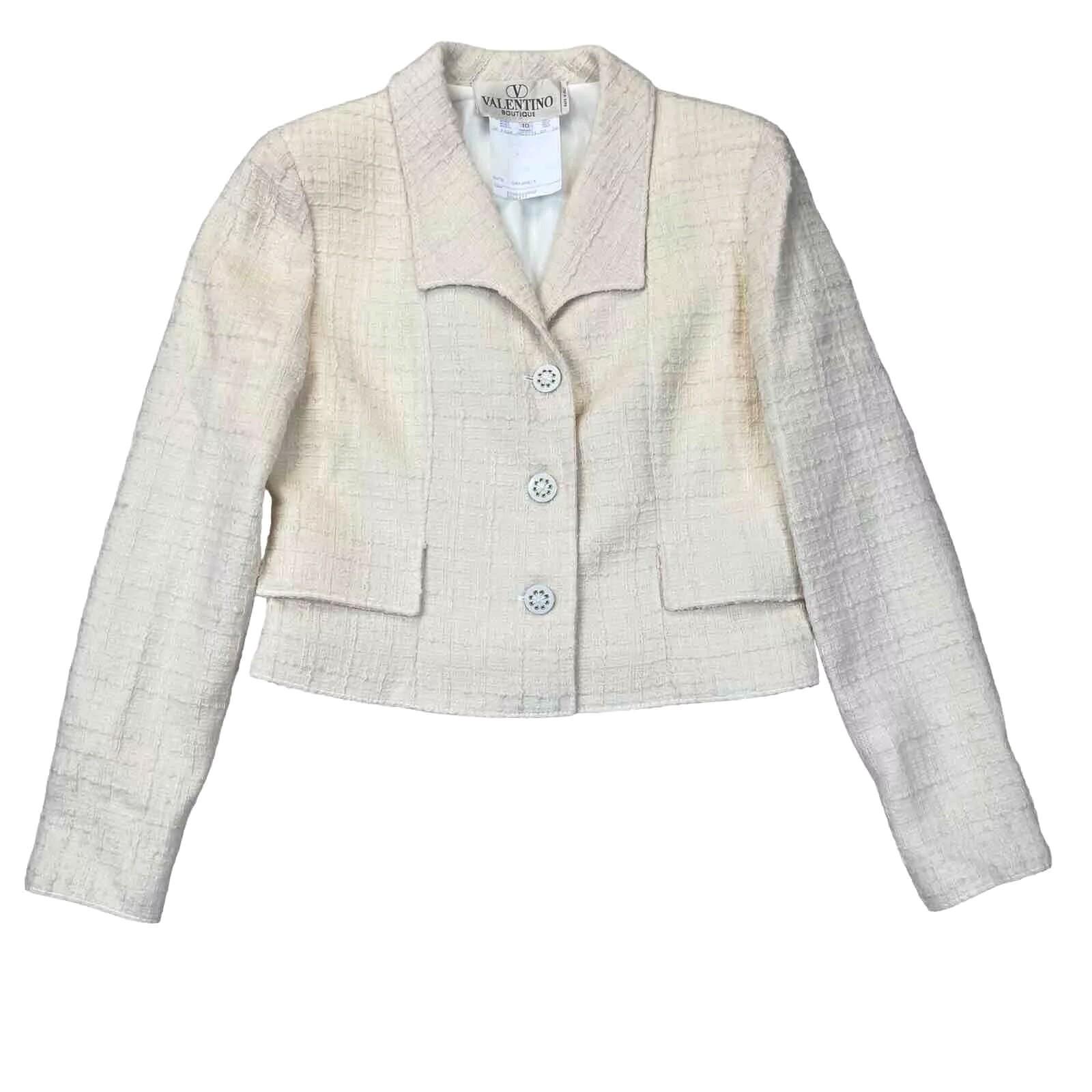 Valentino Boutique Vintage Wool Blazer 10 Vanilla Shawl Collar Made in Italy