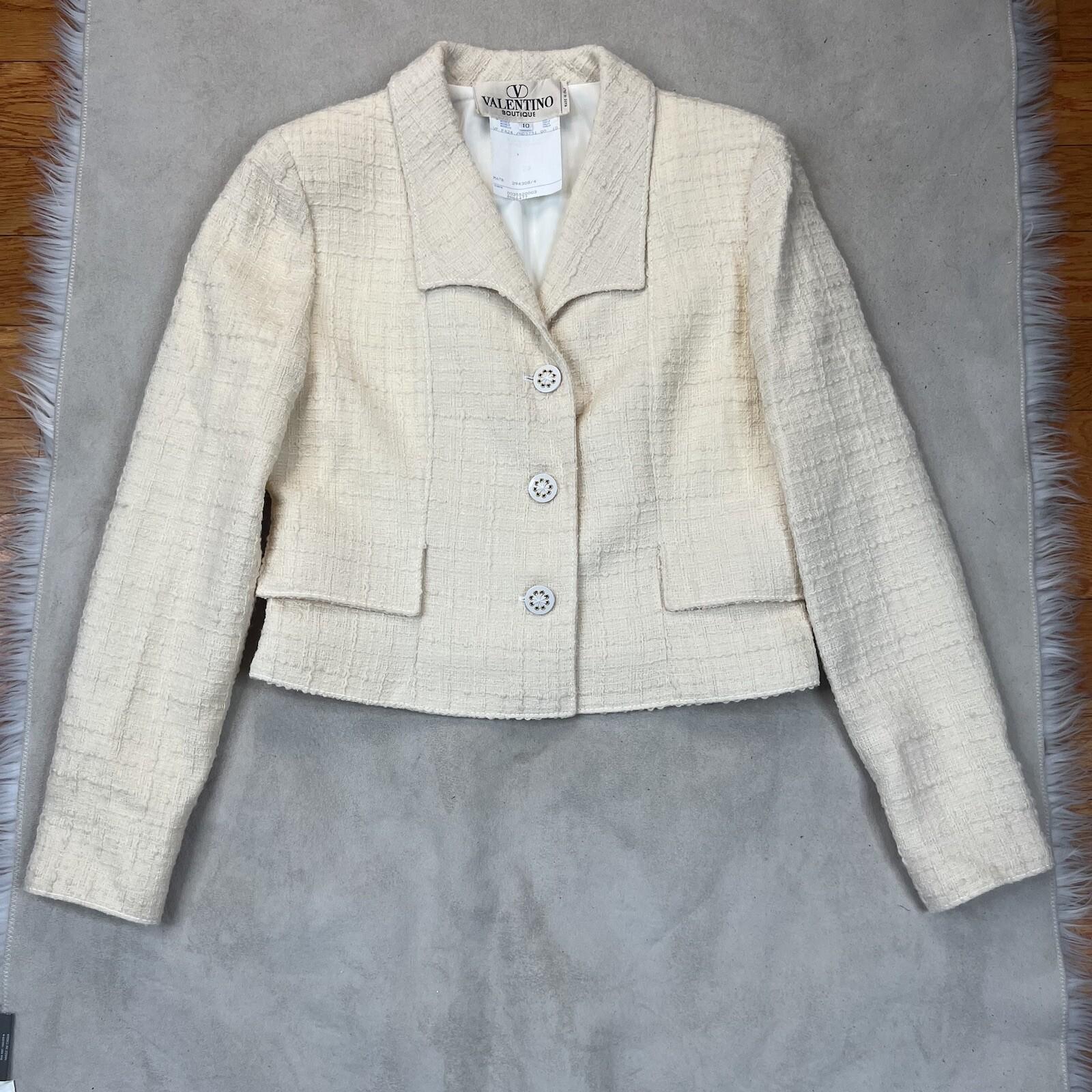 Valentino Boutique Vintage Wool Blazer 10 Vanilla Shawl Collar Made in Italy