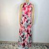 Eliza J Maxi Dress 10 Beaded Floral Print Halter Neck Ruffle Flowy Sleeveless