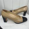 Salvatore Ferragamo Leather Pumps Shoes Size 8.5B Tan Black Cap Toe Block Heel