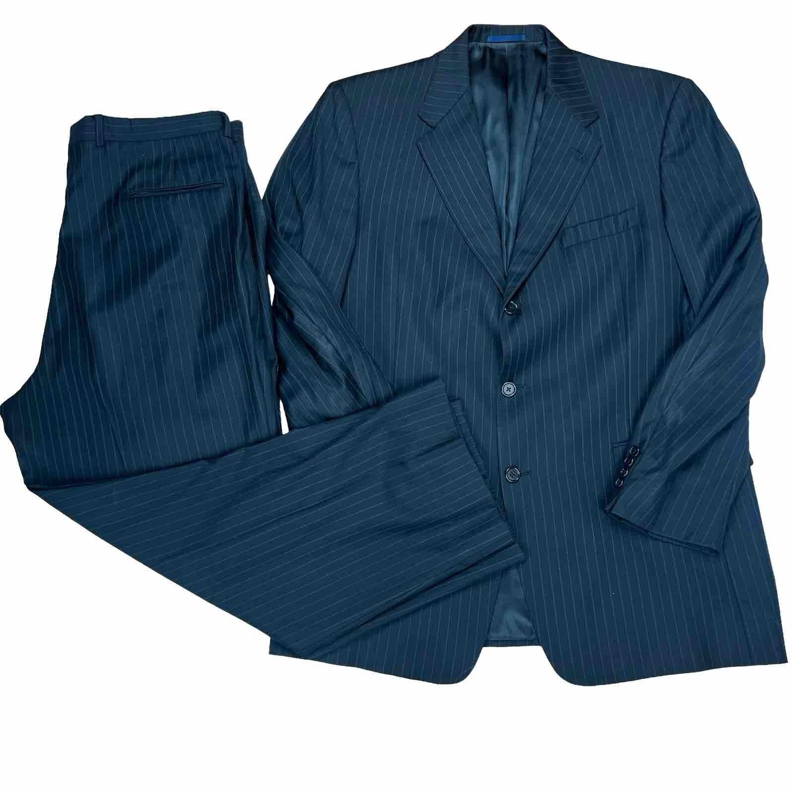 Cremieux Loro Piana Men Wool Suit Size 44L Pants 38x29 Dark Blue Striped 2PC