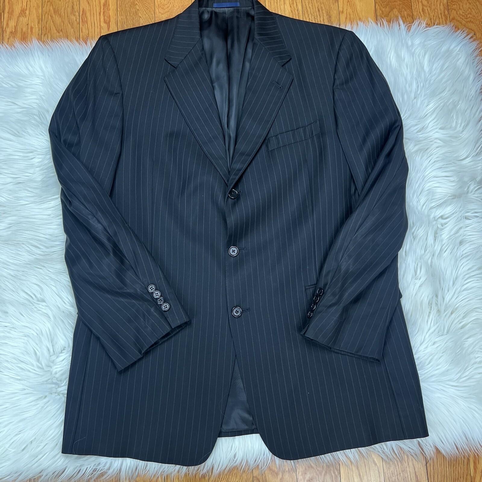 Cremieux Loro Piana Men Wool Suit Size 44L Pants 38x29 Dark Blue Striped 2PC