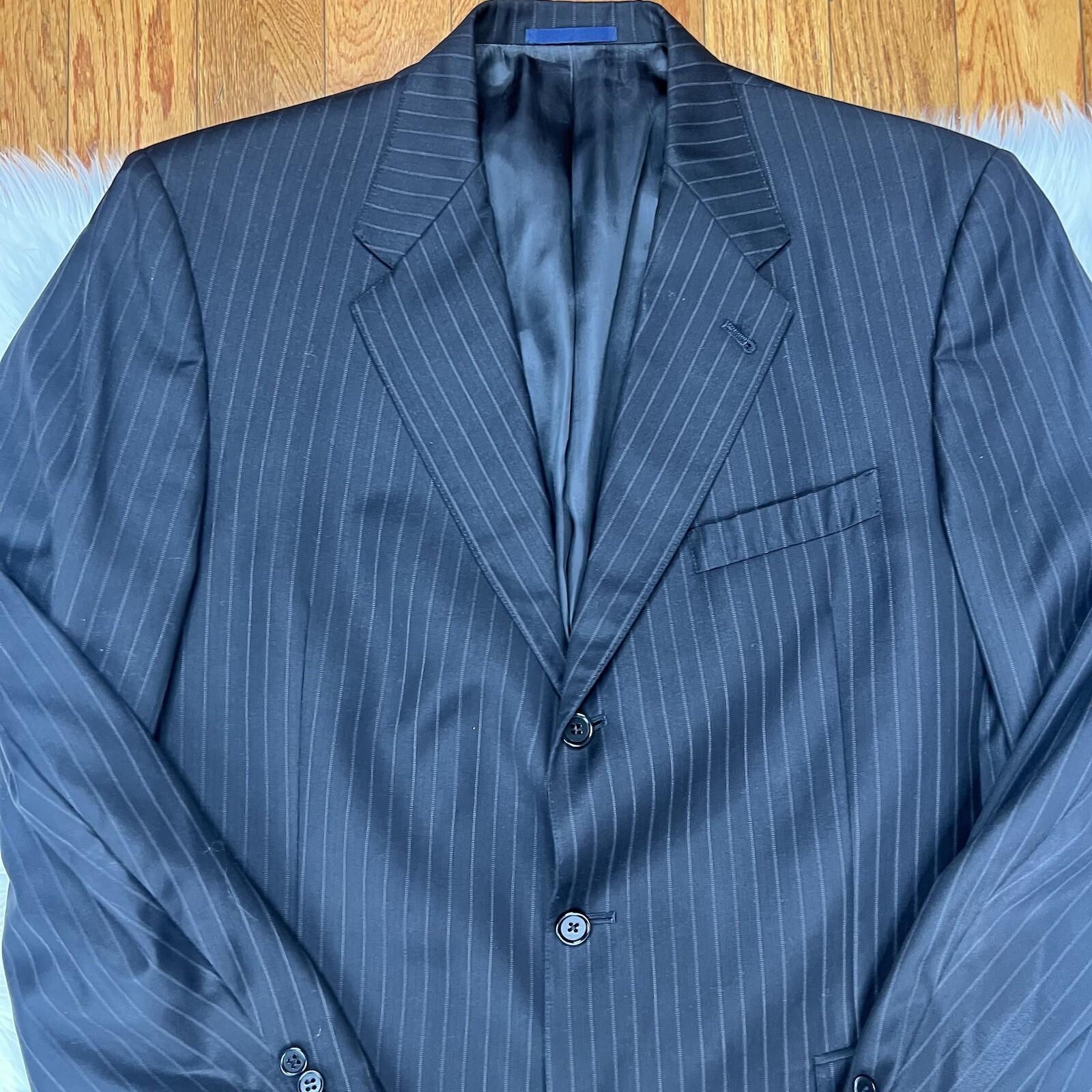 Cremieux Loro Piana Men Wool Suit Size 44L Pants 38x29 Dark Blue Striped 2PC