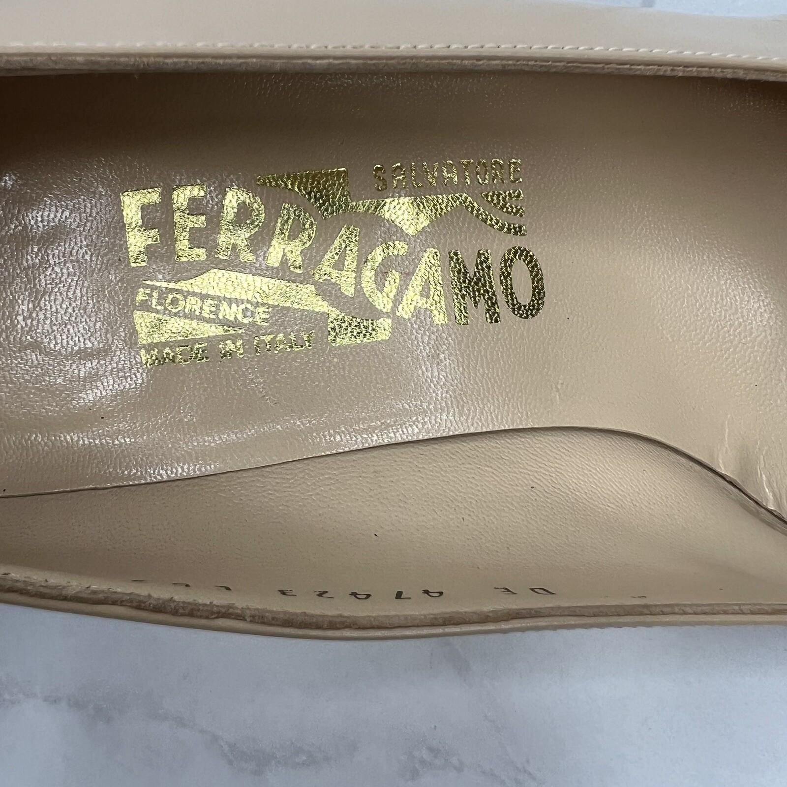Salvatore Ferragamo Leather Pumps Shoes Size 8.5B Tan Black Cap Toe Block Heel