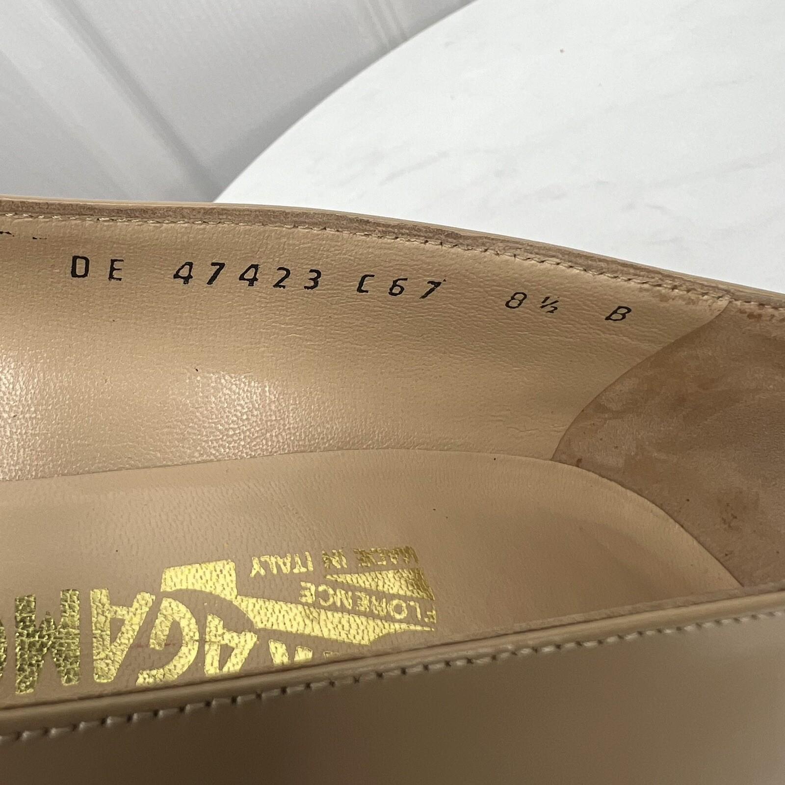 Salvatore Ferragamo Leather Pumps Shoes Size 8.5B Tan Black Cap Toe Block Heel