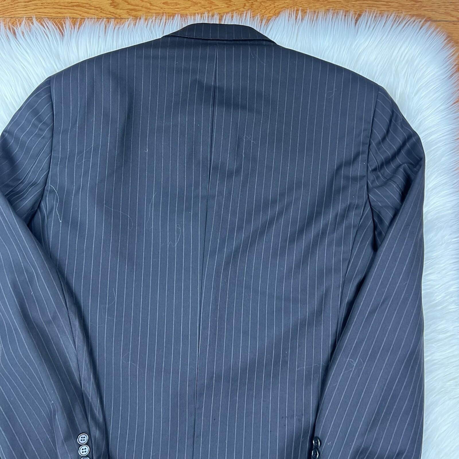 Cremieux Loro Piana Men Wool Suit Size 44L Pants 38x29 Dark Blue Striped 2PC