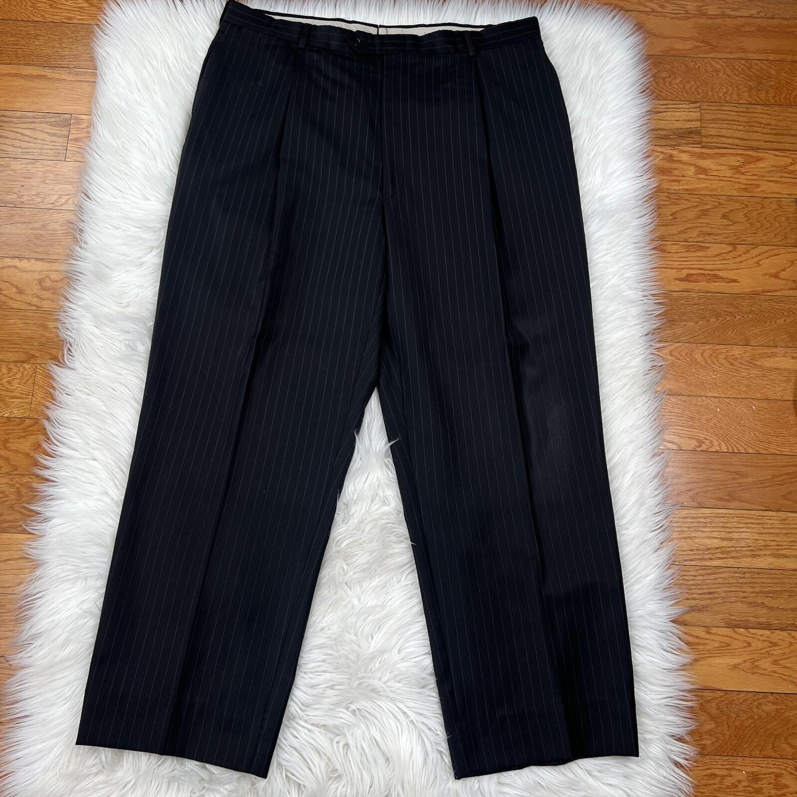 Cremieux Loro Piana Men Wool Suit Size 44L Pants 38x29 Dark Blue Striped 2PC