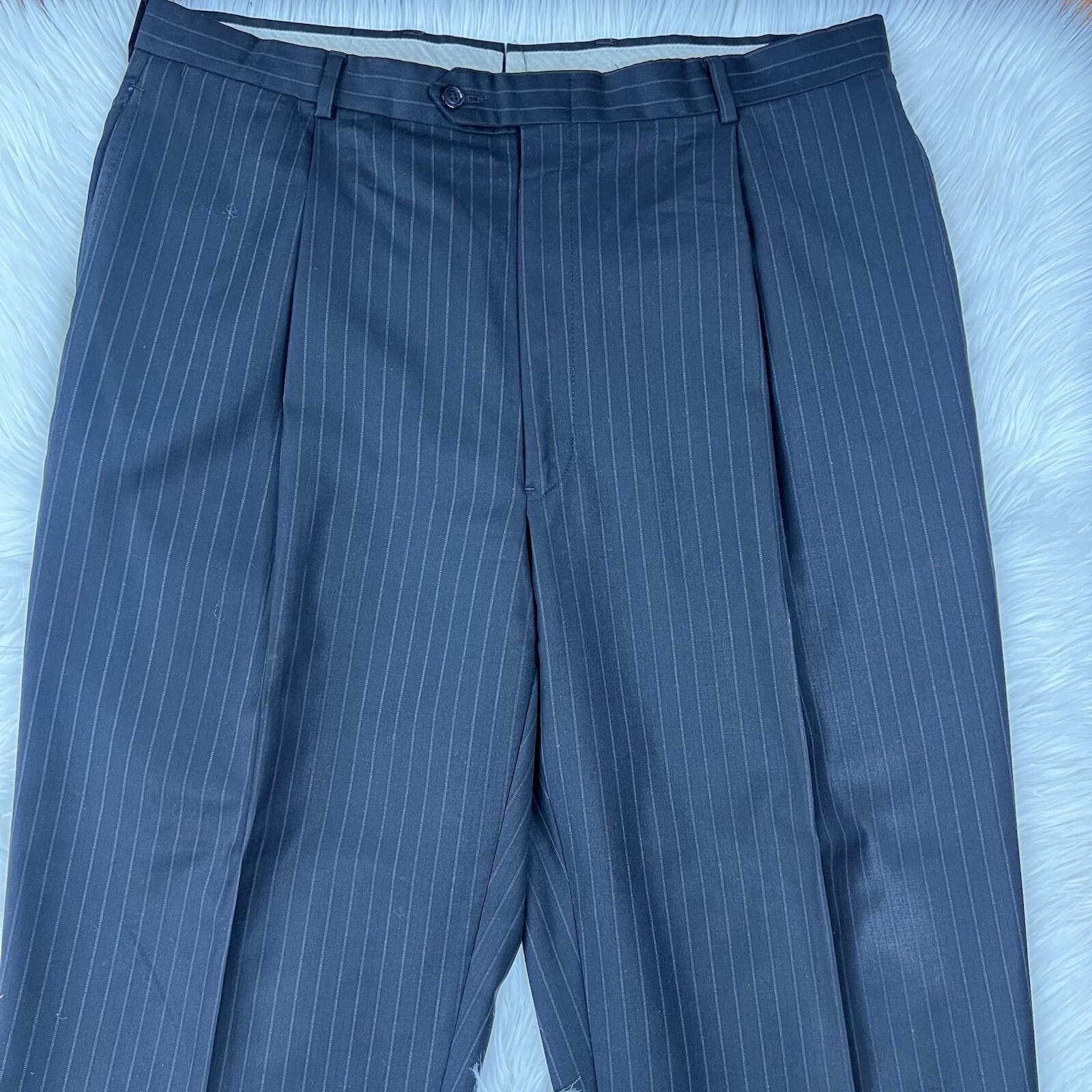 Cremieux Loro Piana Men Wool Suit Size 44L Pants 38x29 Dark Blue Striped 2PC