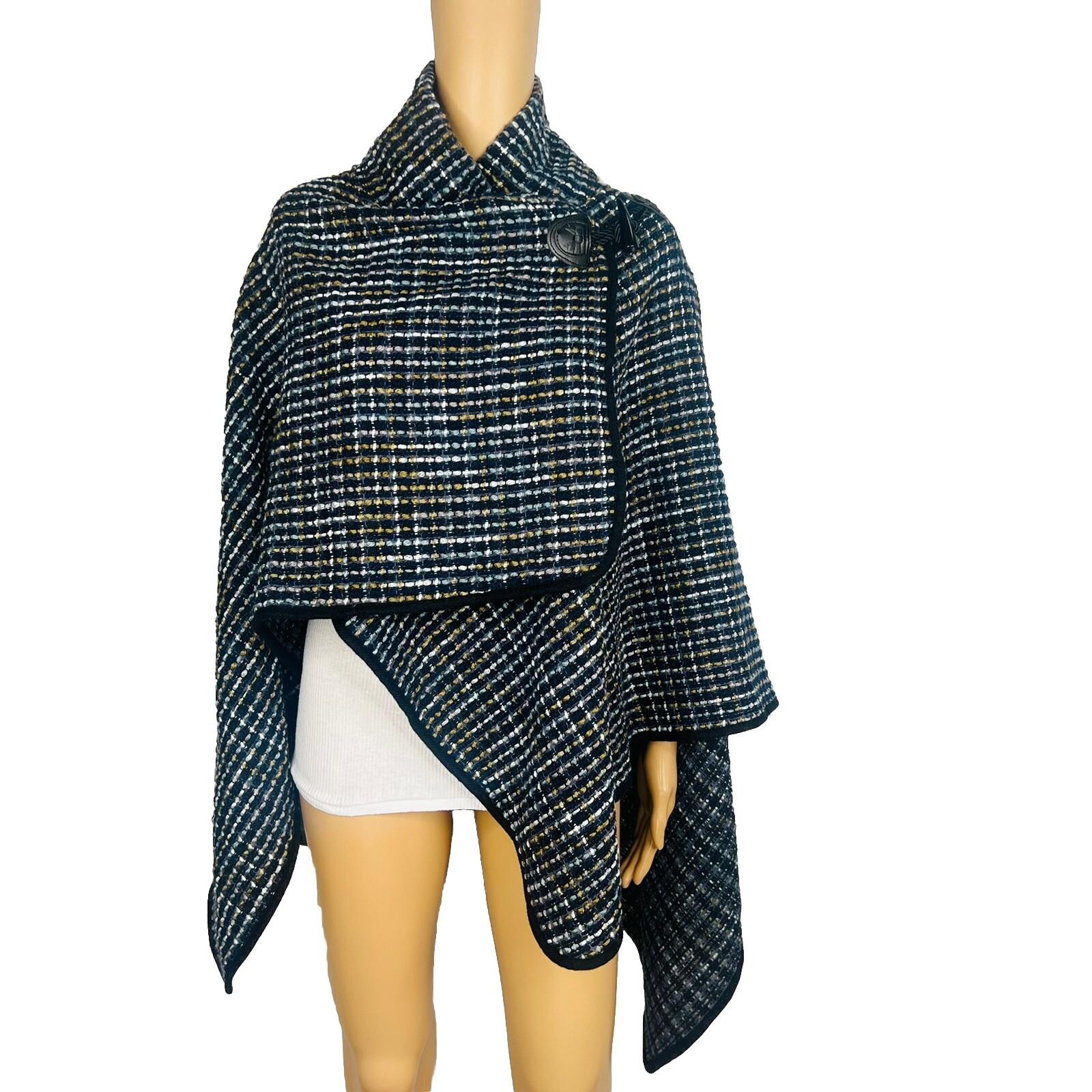 Jones New York Tweed Wrap Knit Cape Poncho Shawl One Size Toggle Closure