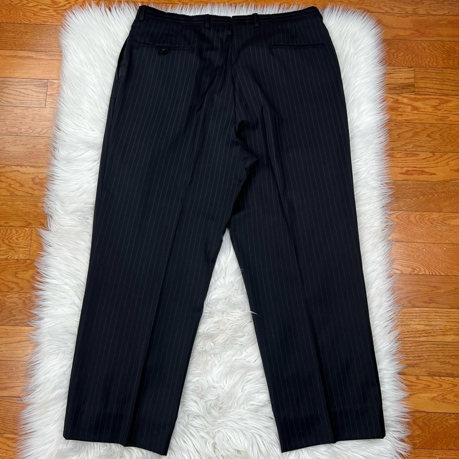 Cremieux Loro Piana Men Wool Suit Size 44L Pants 38x29 Dark Blue Striped 2PC