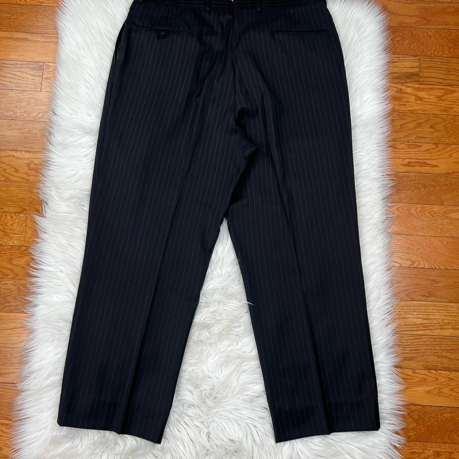 Cremieux Loro Piana Men Wool Suit Size 44L Pants 38x29 Dark Blue Striped 2PC
