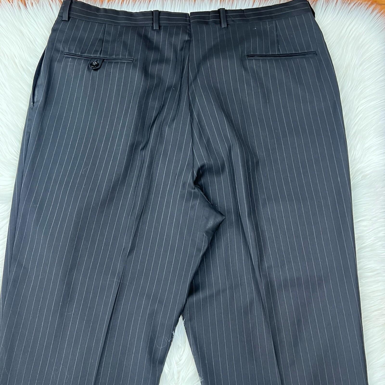 Cremieux Loro Piana Men Wool Suit Size 44L Pants 38x29 Dark Blue Striped 2PC
