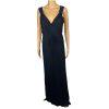 10-293.jpg Tadashi Shoji Silk Maxi Dress Gown Size 10 Sequin Pleated V Neck Navy Blue Flowy